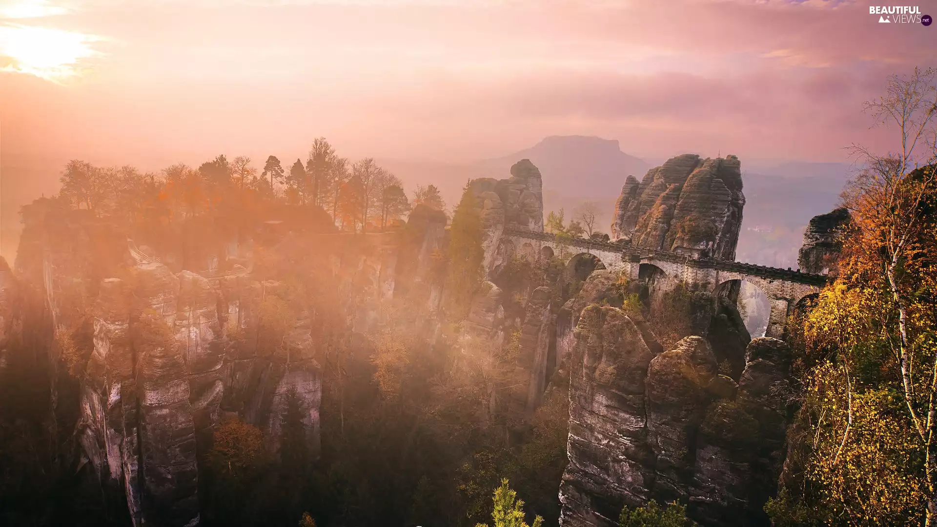 Saxon Switzerland National Park, Bastei, Fog, Děčínská vrchovina, Rock Formation, Germany, morning