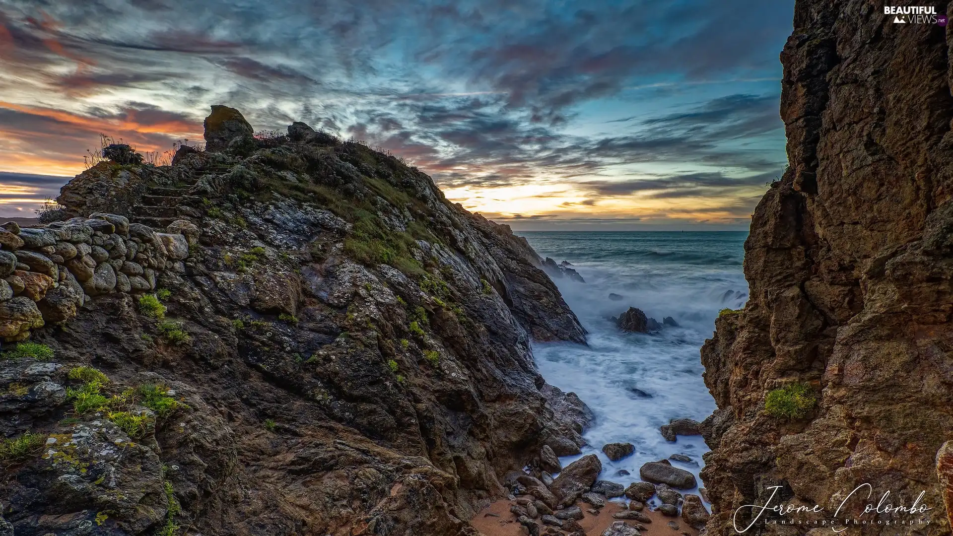 clouds, sea, Brittany, France, Coast, rocks
