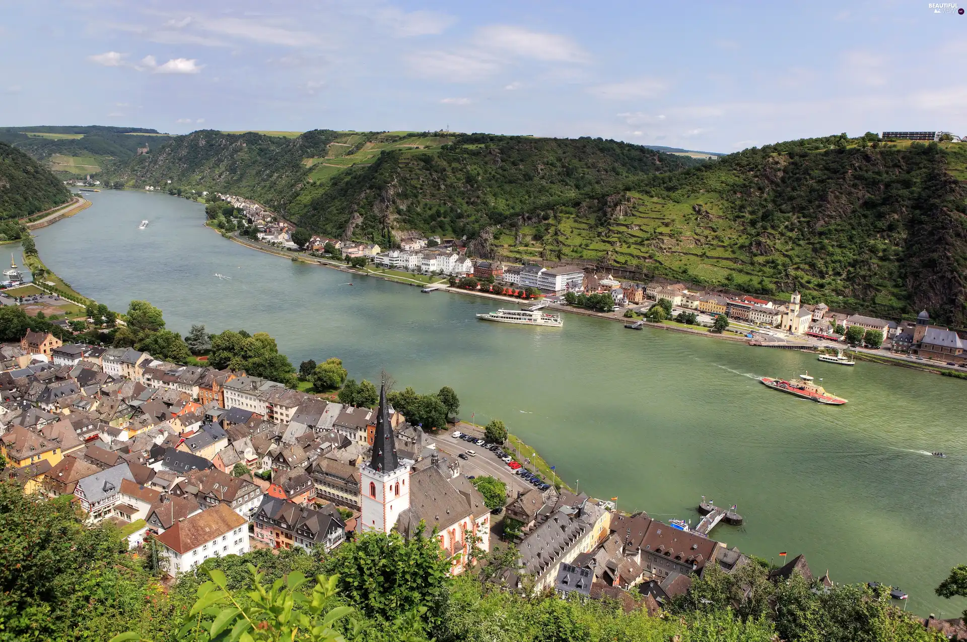 Germany, River, town, rhineland palatinate, panorama