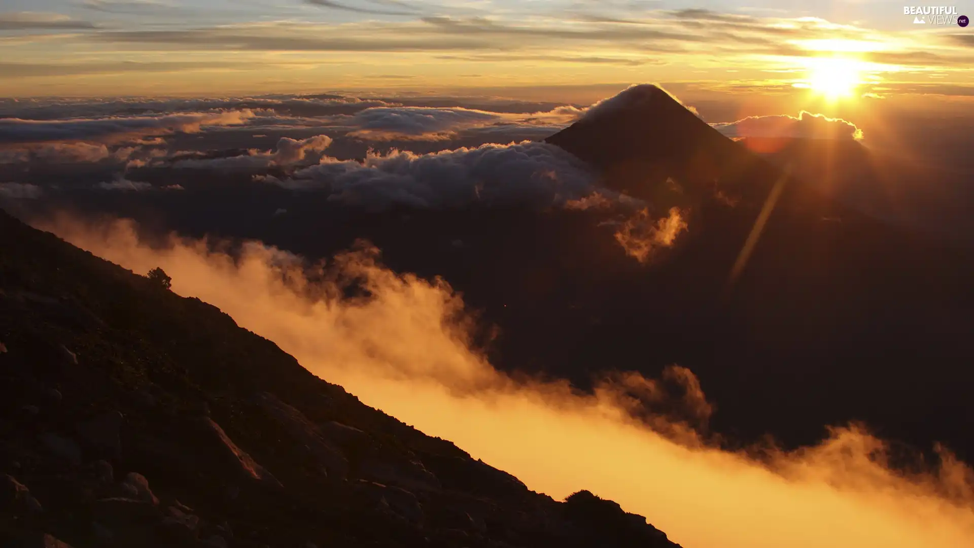 Mountains, clouds, Great Sunsets, peaks