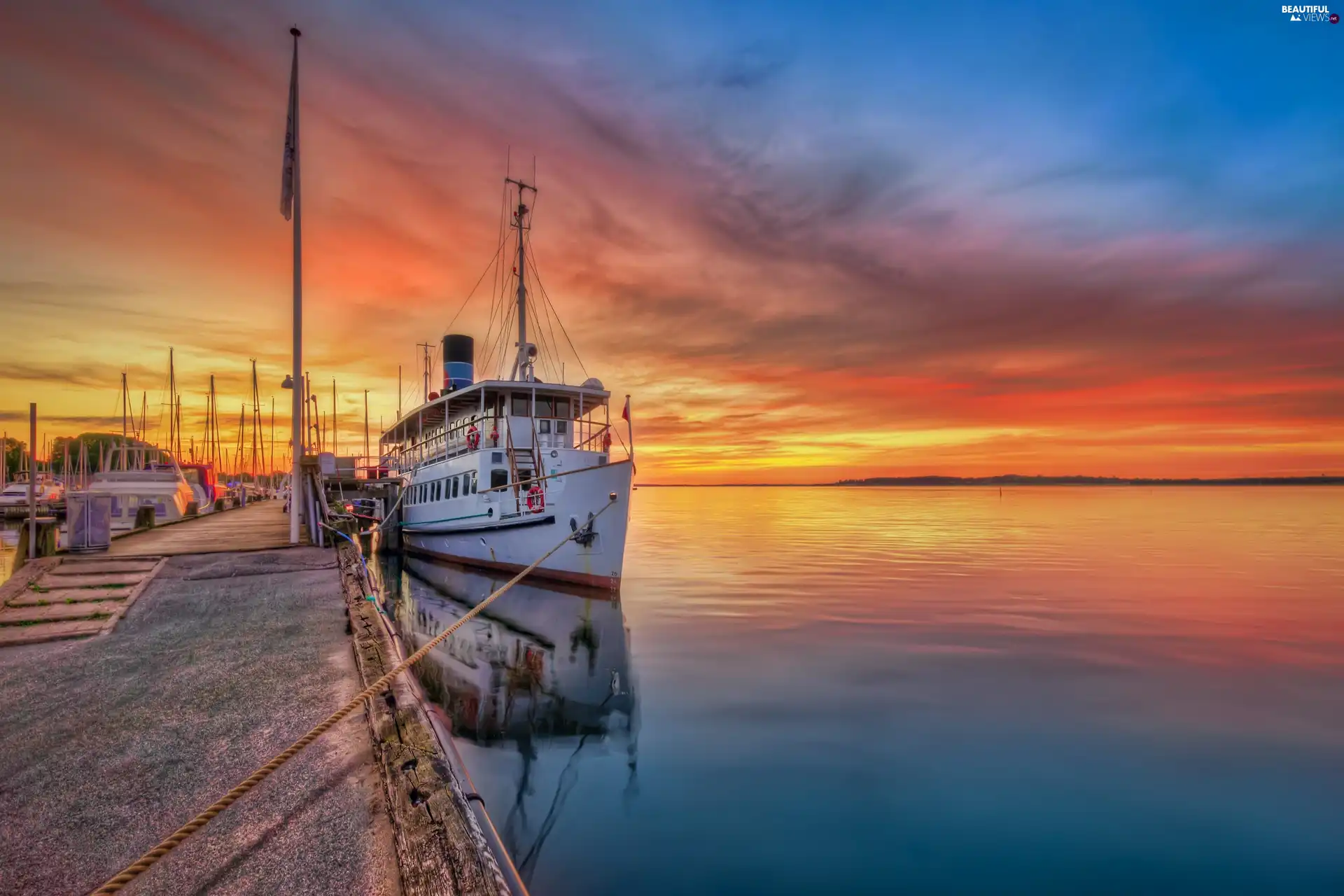 sea, Sky, Great Sunsets, Ship