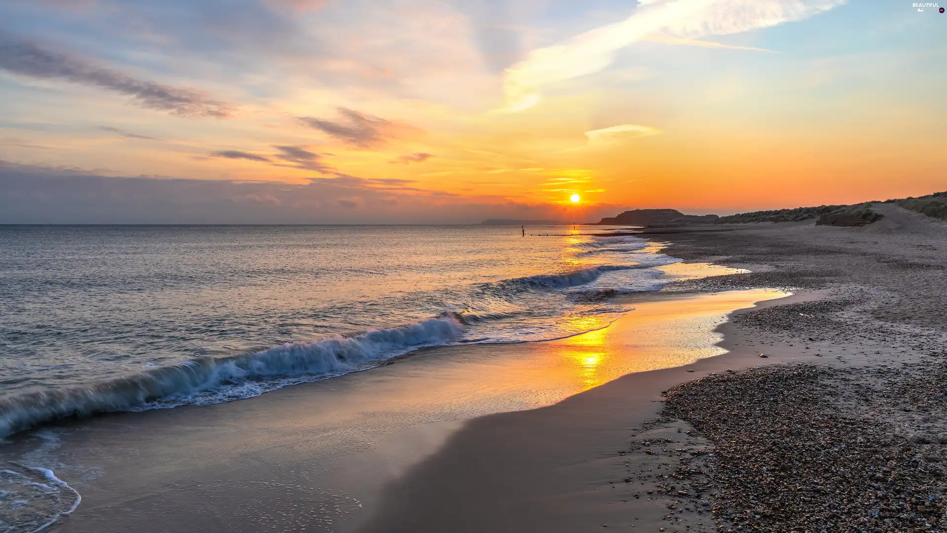 Beaches, sea, Sky, Great Sunsets, Stones, coast