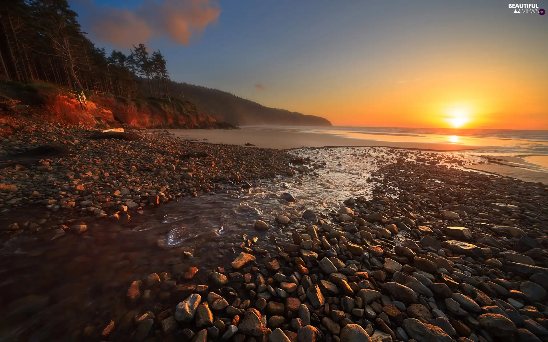 Stones, sea, Great Sunsets