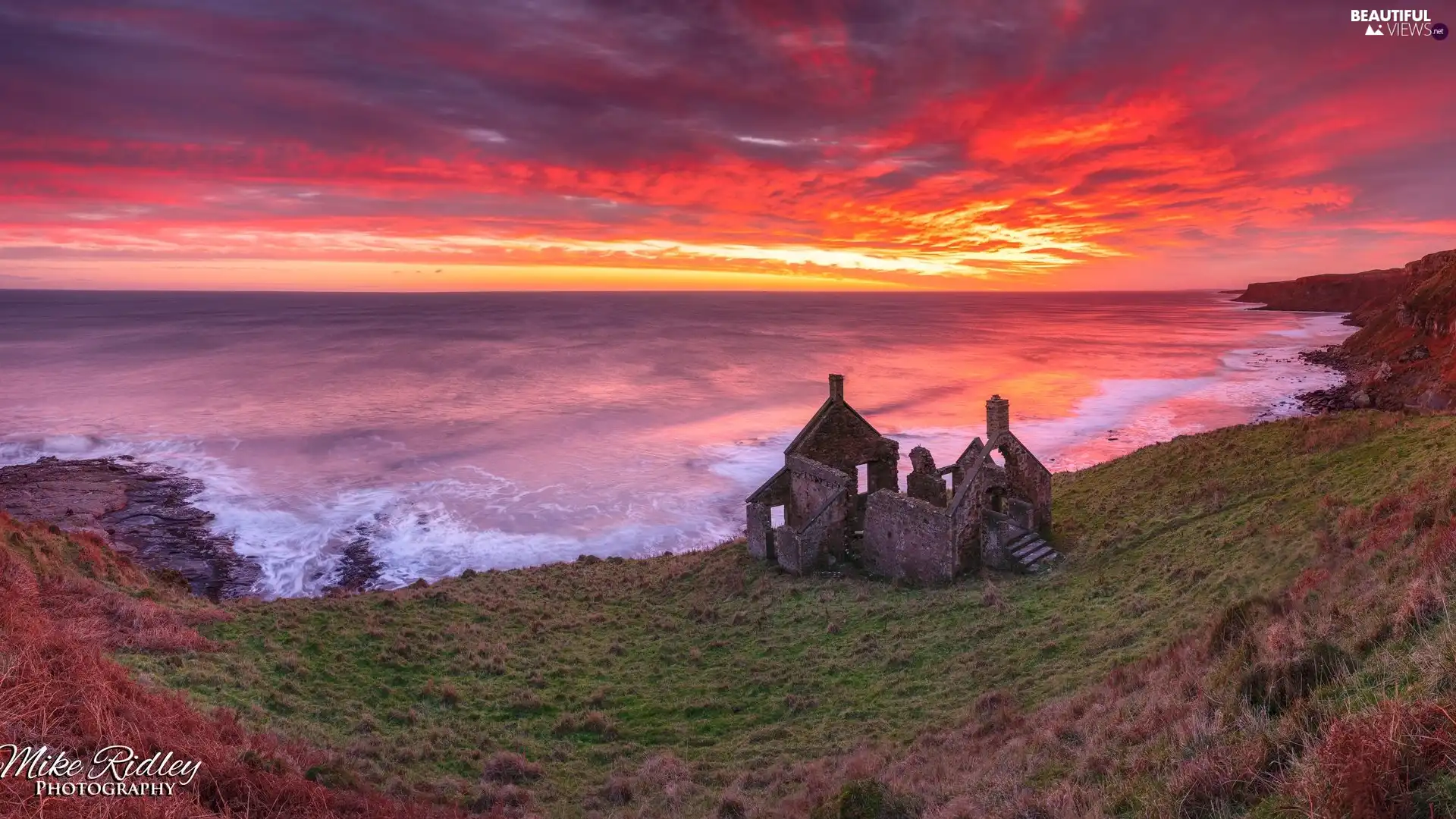 sea, Great Sunsets, Scotland, ruins