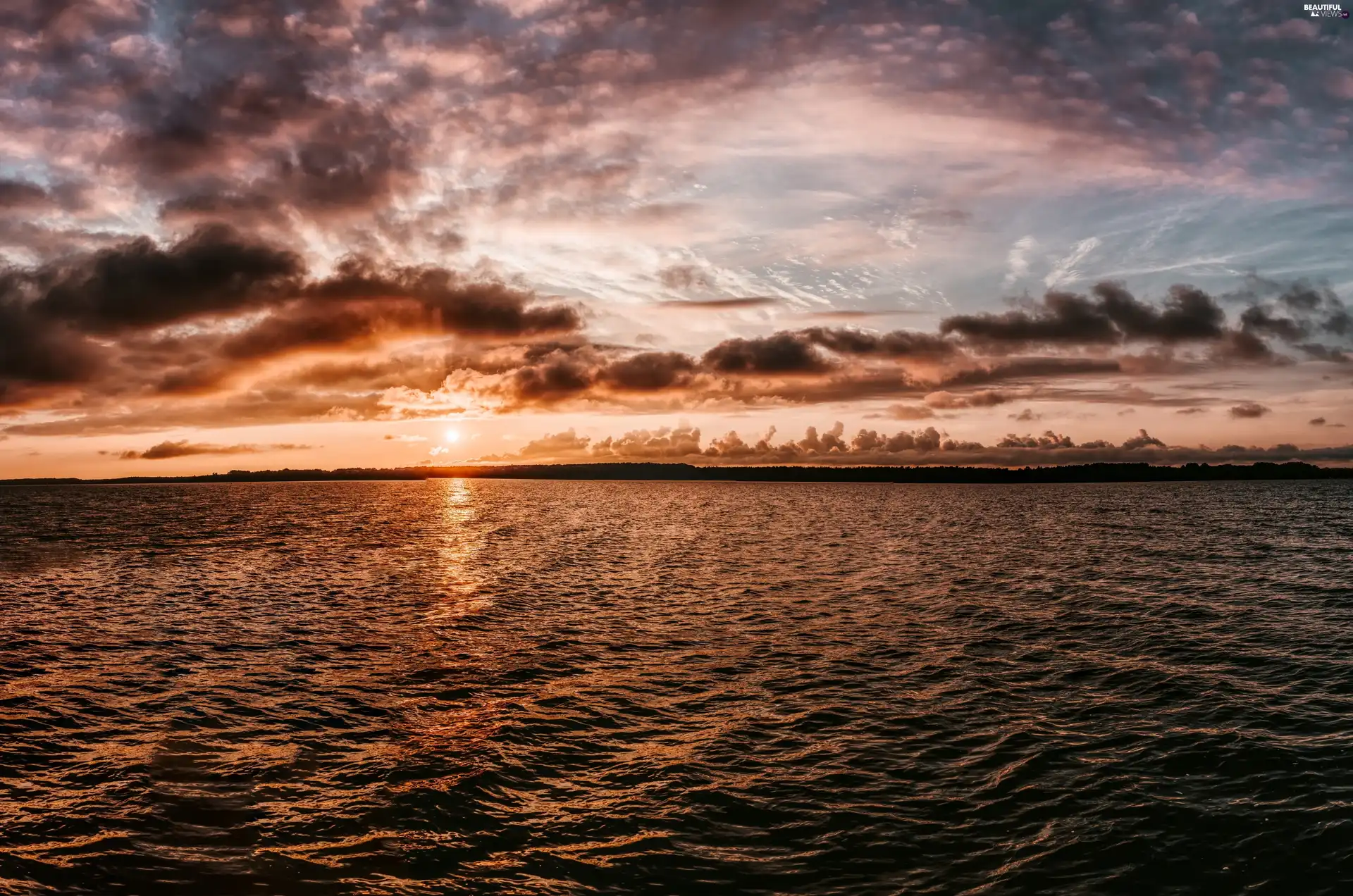 quiet, Great Sunsets, clouds, sea