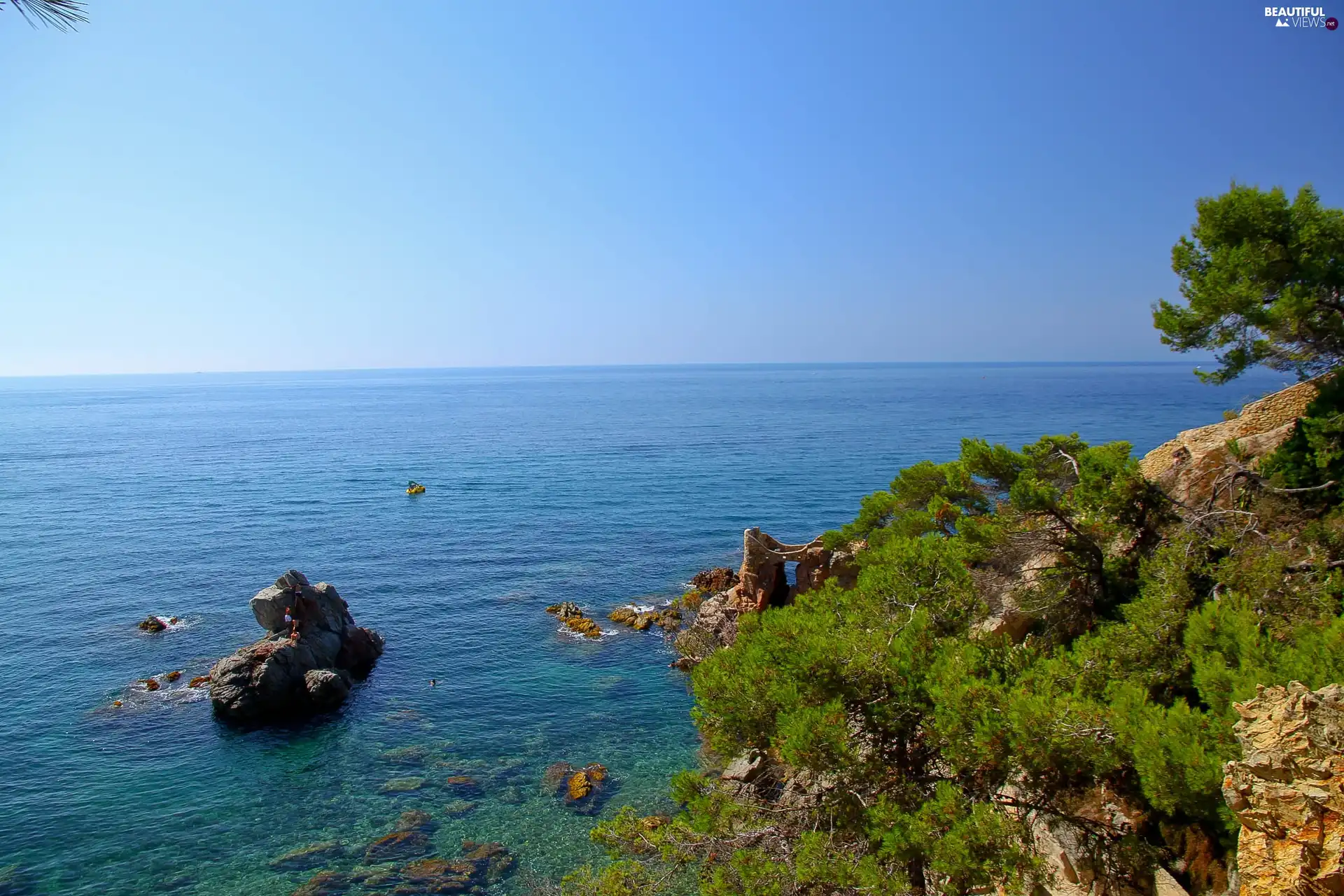 sea, ruins, green, rocks