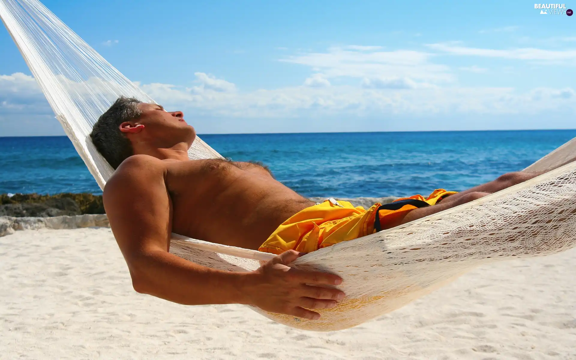 sea, a man, Hammock, Beaches