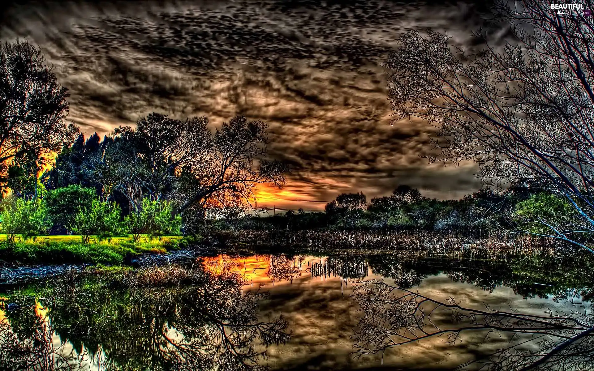 HDR, clouds, lake