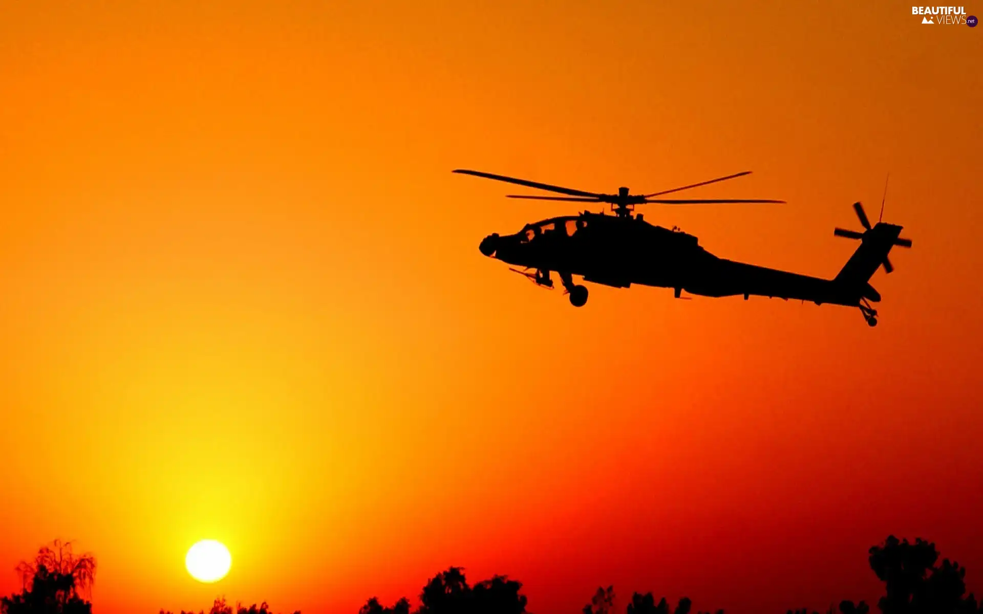 Helicopter, west, sun