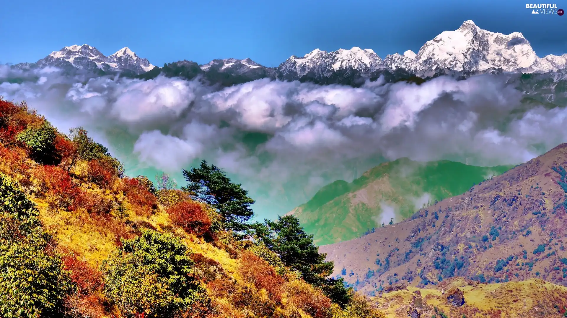 Himalayas, clouds, Mountains