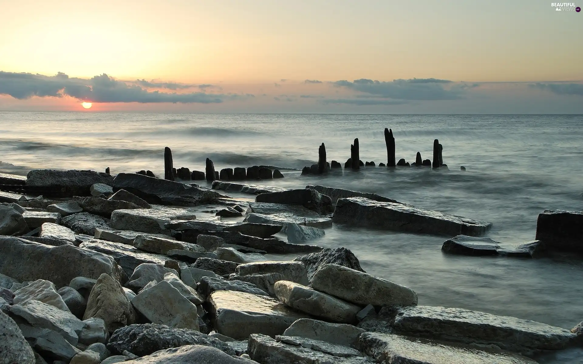 horizon, sea, Stones
