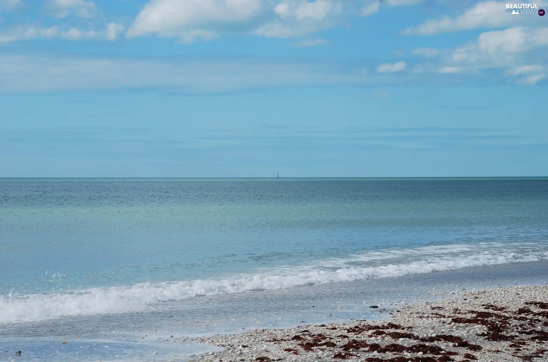 horizon, sea, Waves