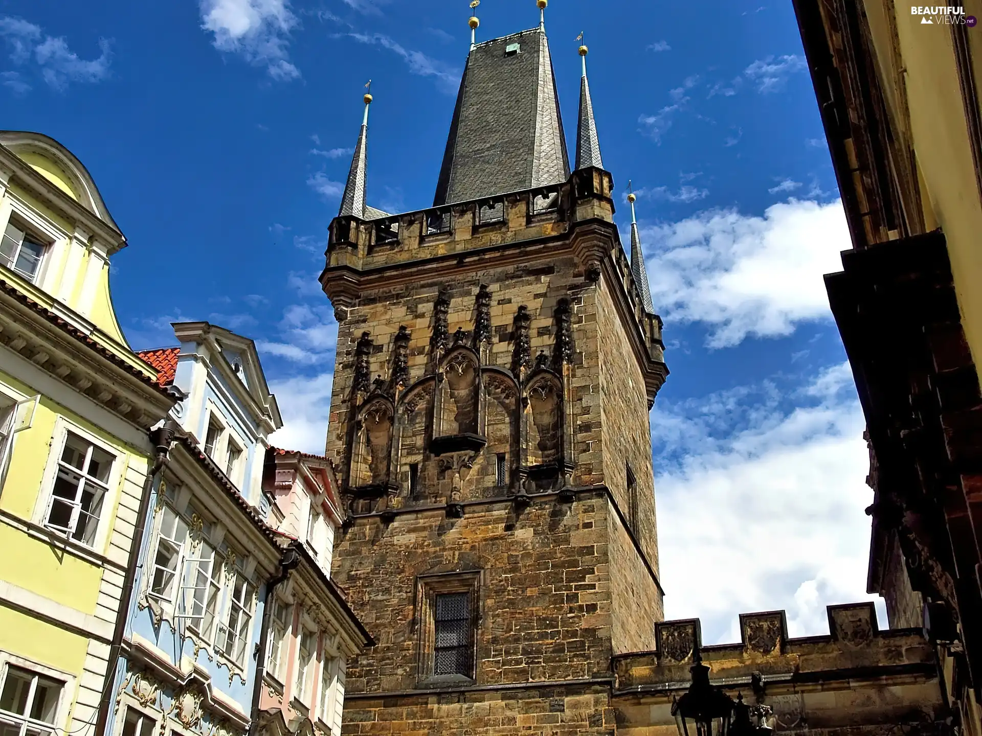 Houses, Sights, Charles Bridge, tower, Prague