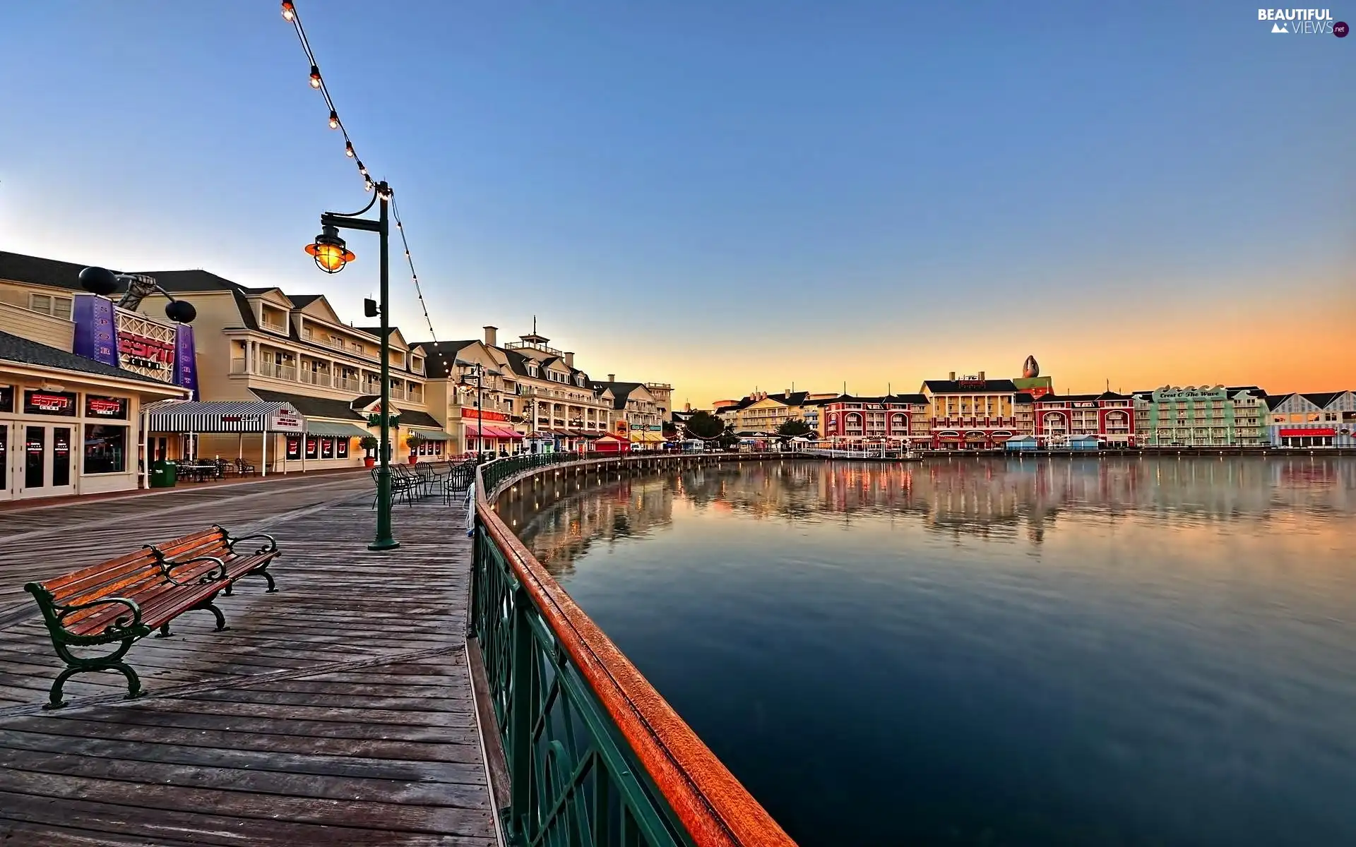dawn, wharf, Houses, Gulf