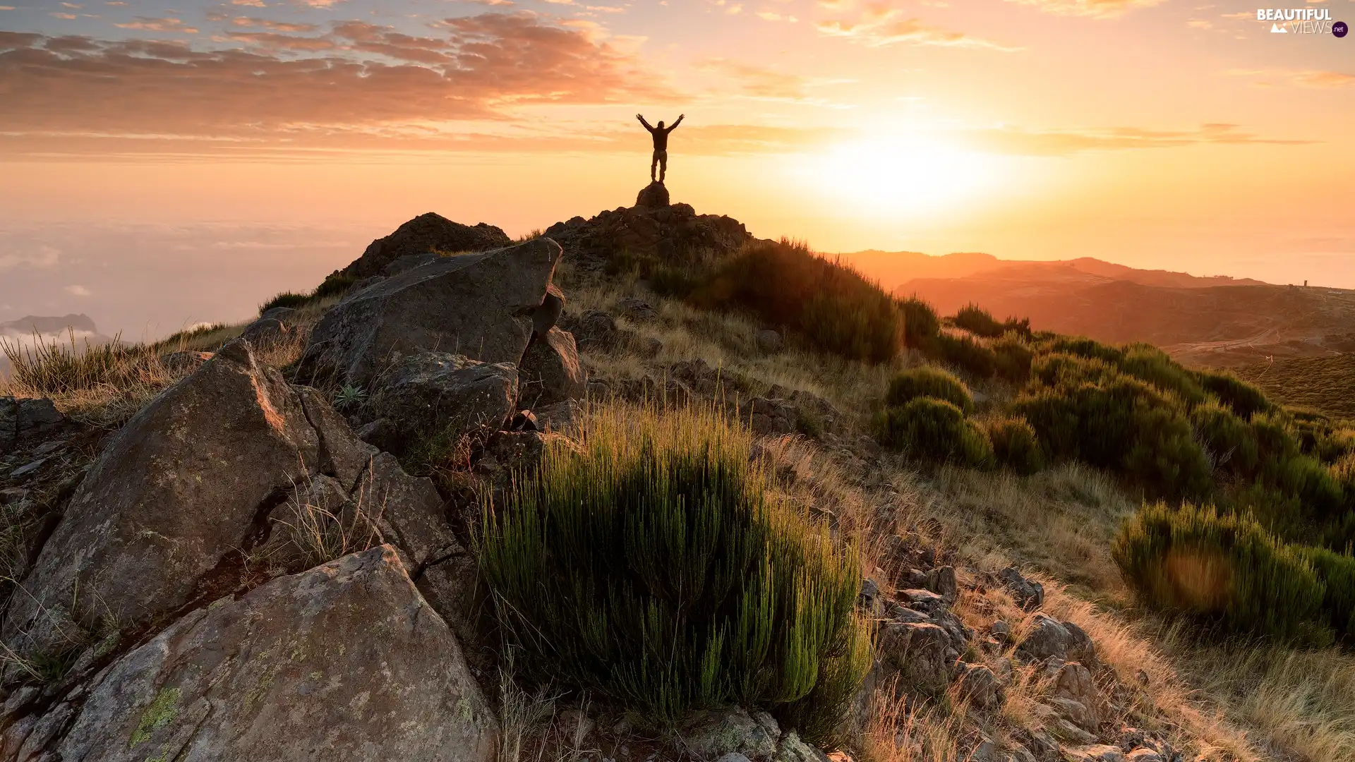 rocks, Human, madeira, Sunrise, Portugal