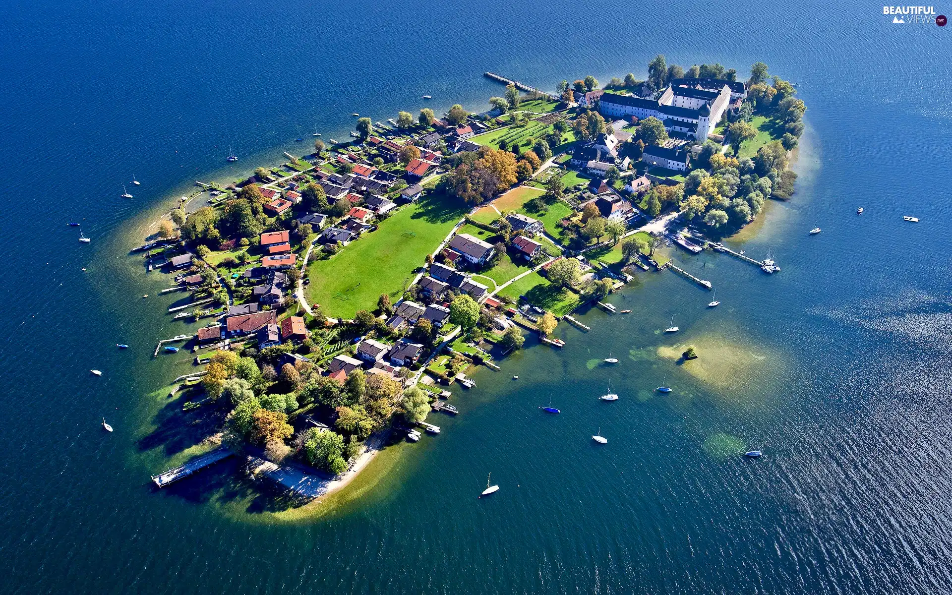 Islet, Aerial View, Bavaria, lake, Germany