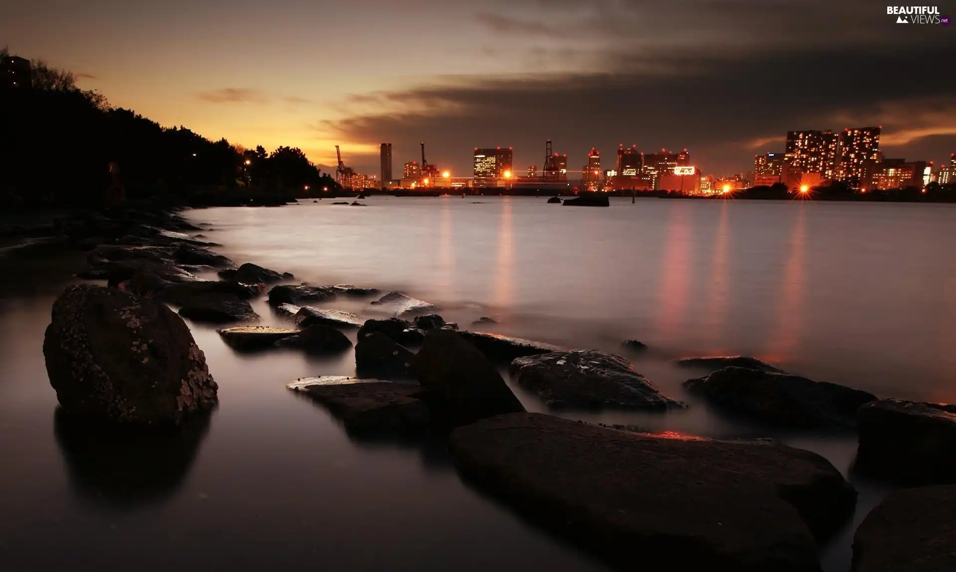 sea, Great Sunsets, Japan, Stones