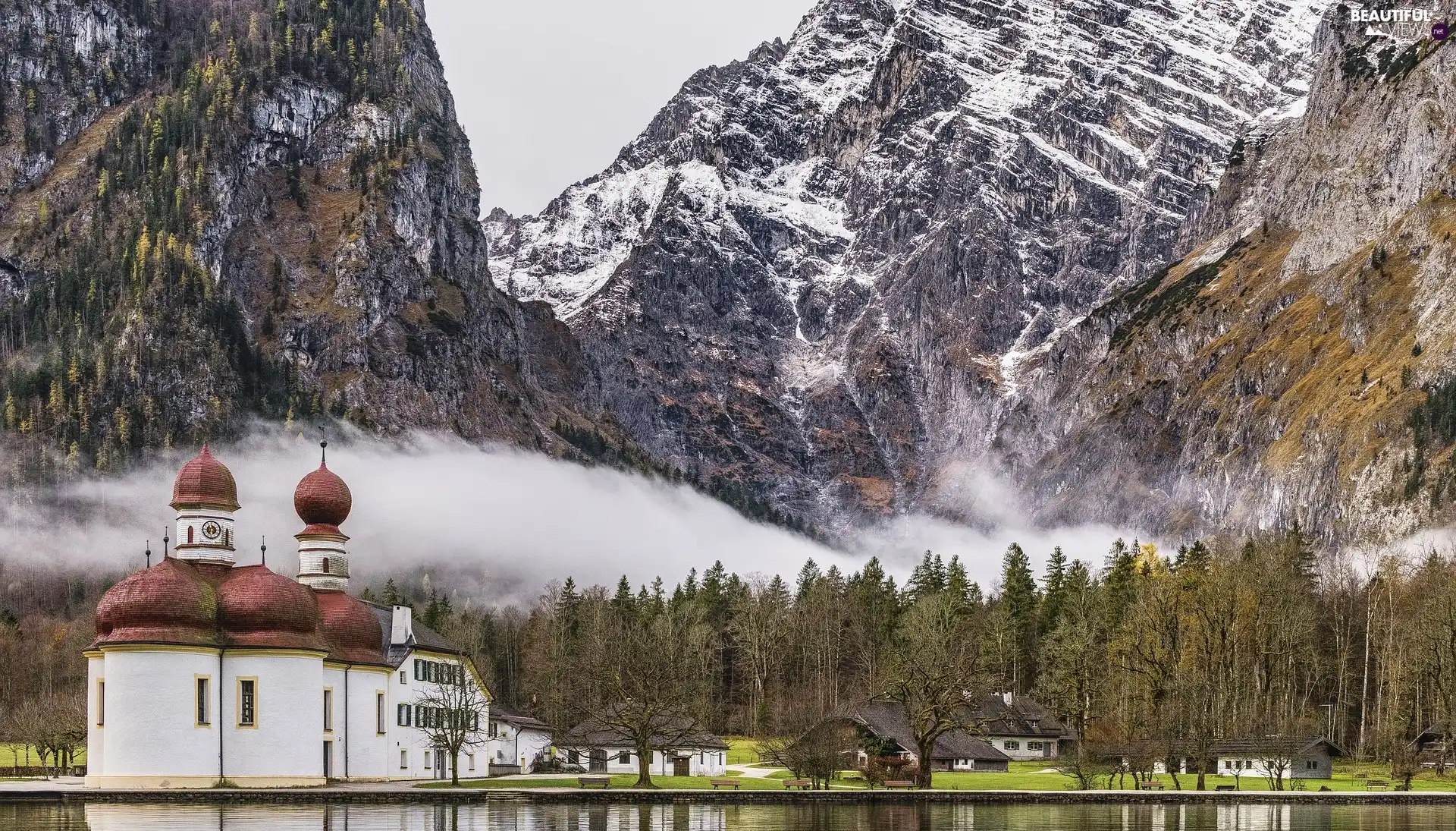 City Schoenau am Koenigssee, Germany, Church of St. Bartholomew, Mountains, Lake Koenigssee, Bavaria