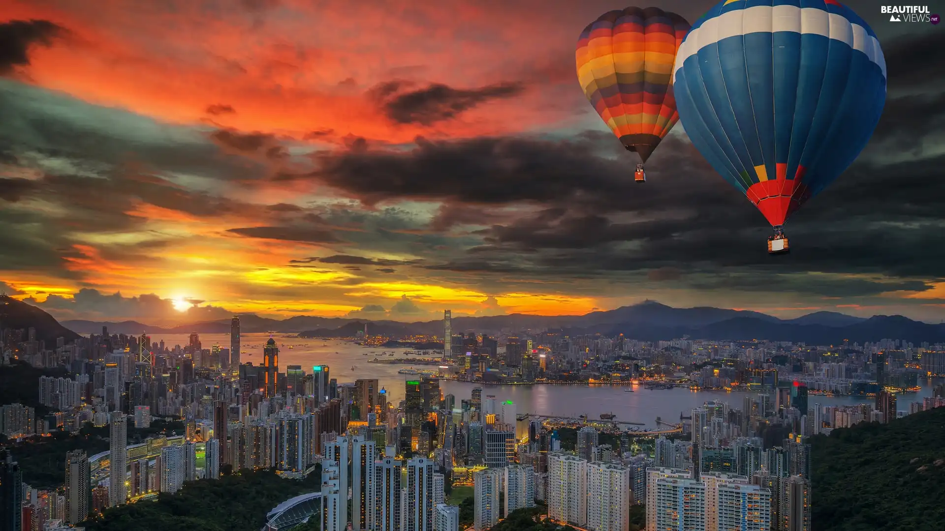 Great Sunsets, Balloons, China, Bay Centre, Hong Kong