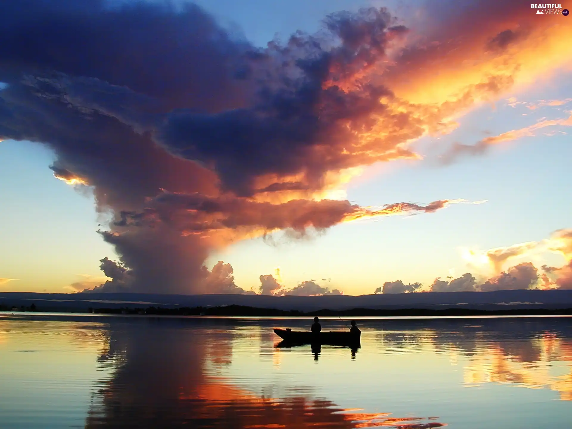 lake, Cloud, Boat