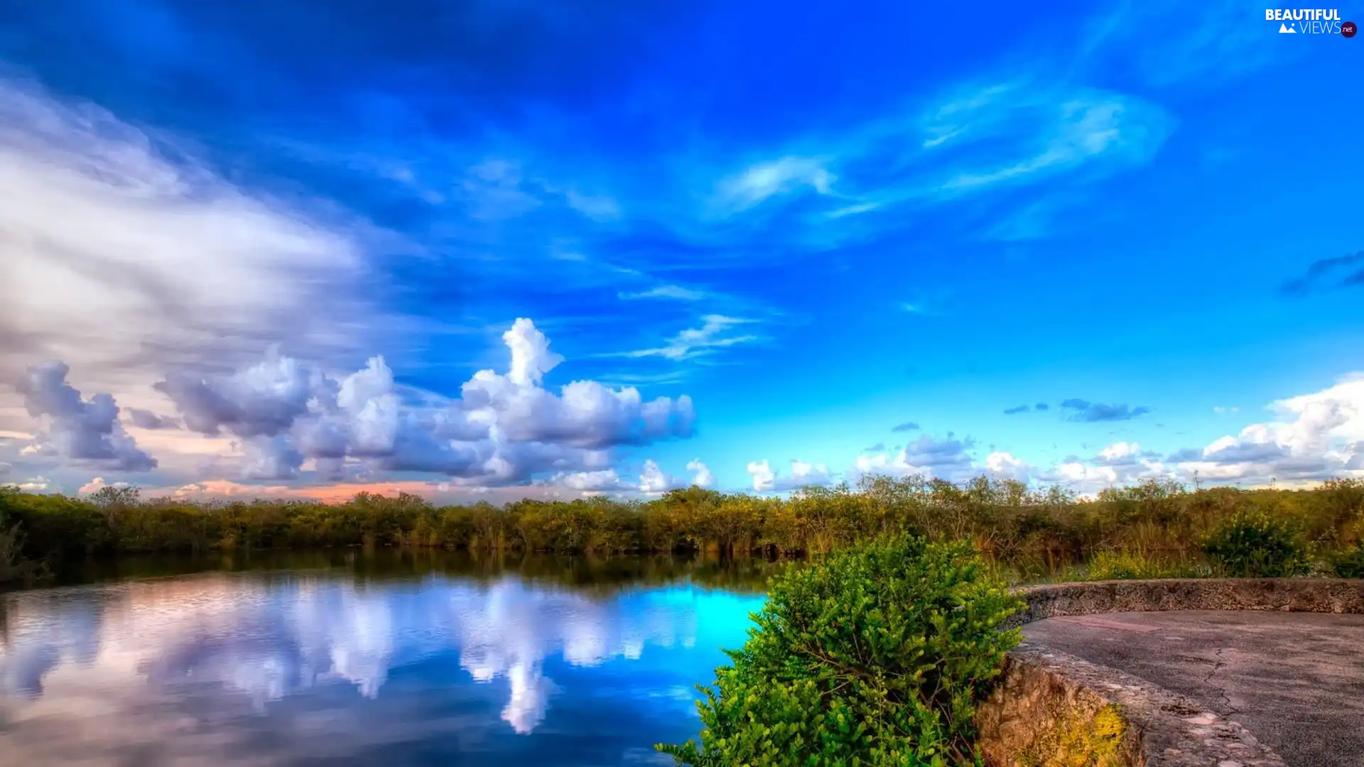 lake, Sky, Bush