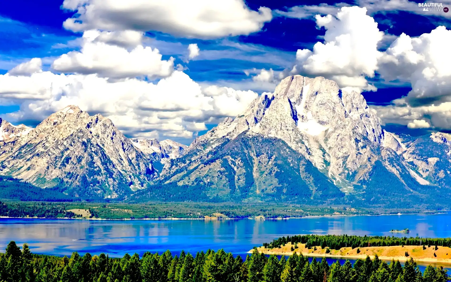 lake, peaks, mountain