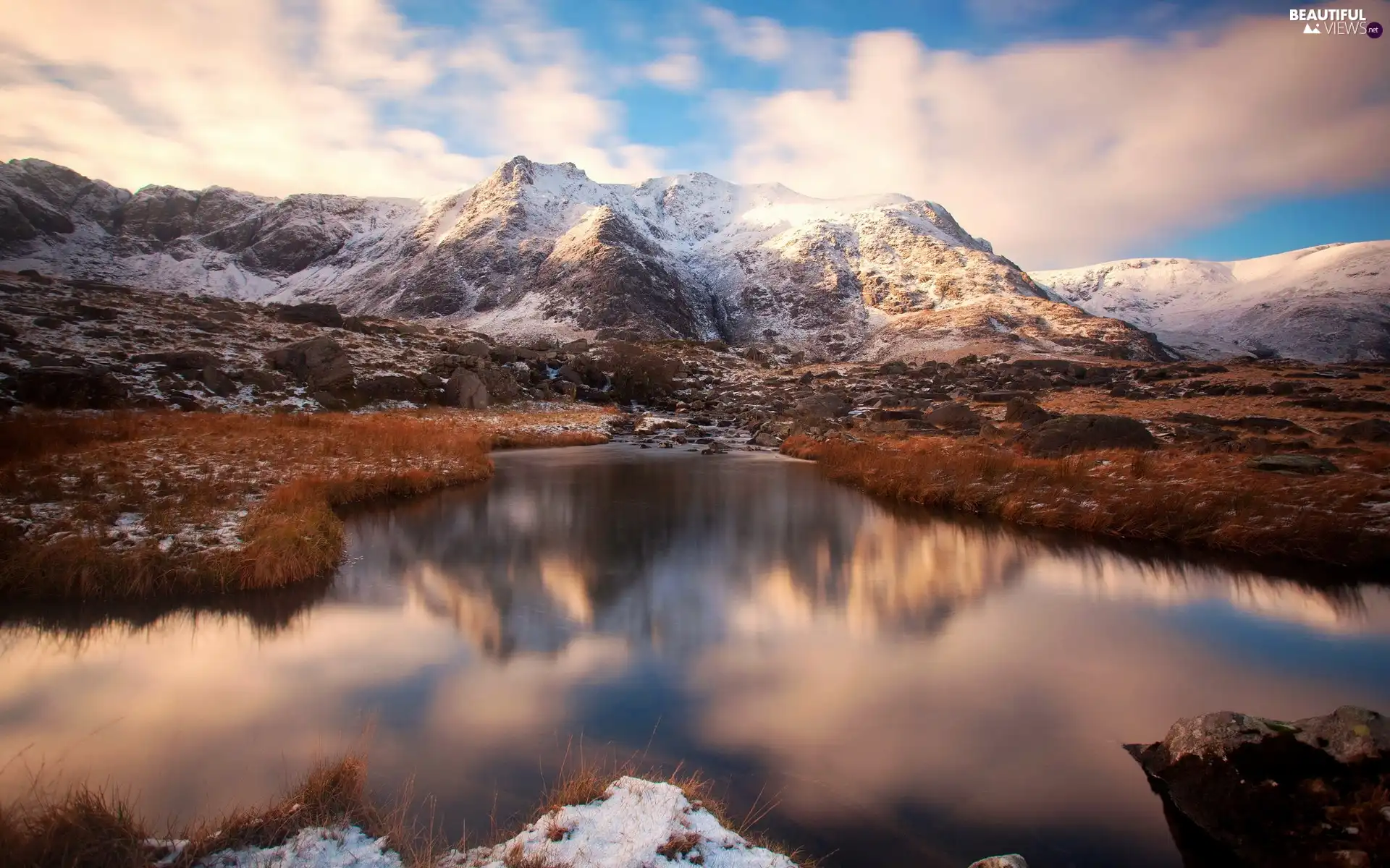 lake, clouds, Mountains