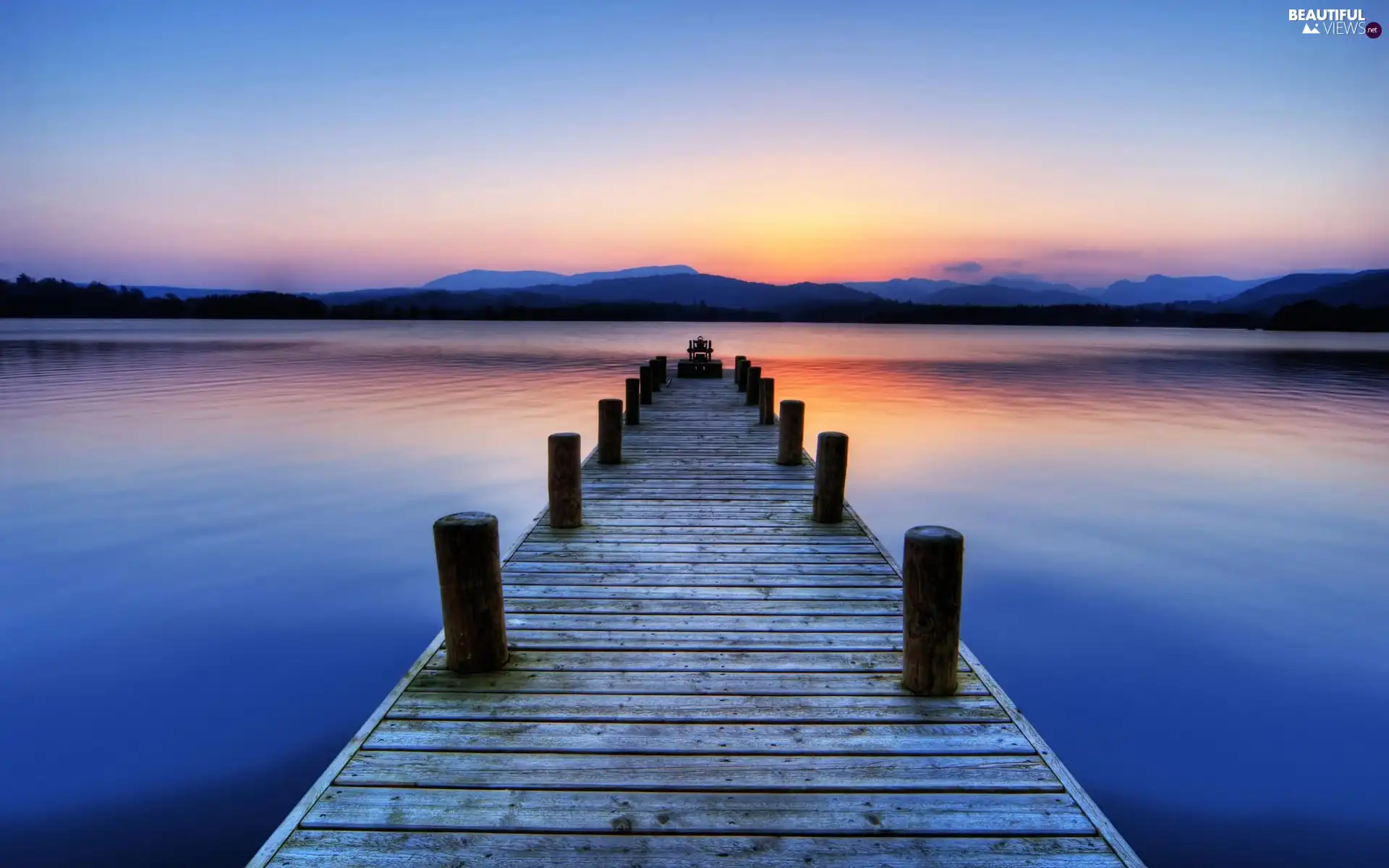 water, west, lake, Mountains, Platform, Sky