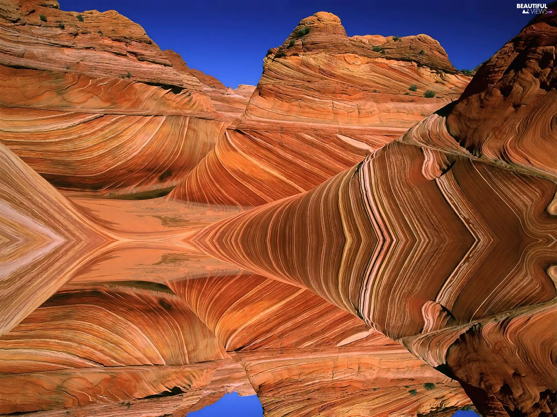 lake, reflection, rocks, canyon, Red