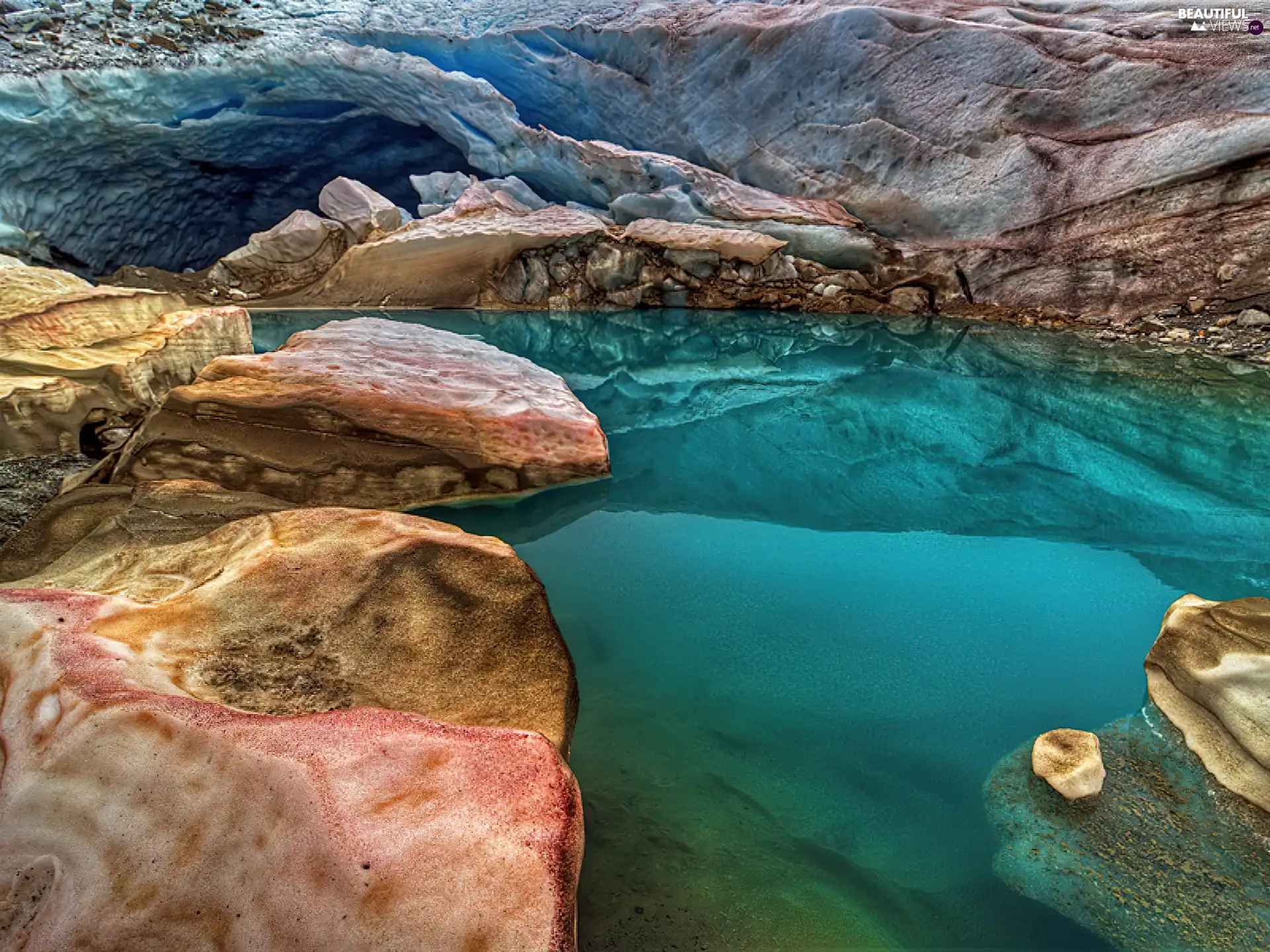 lake, color, rocks