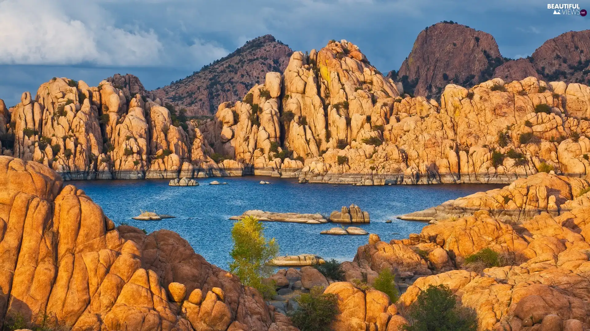 lake, Mountains, rocks