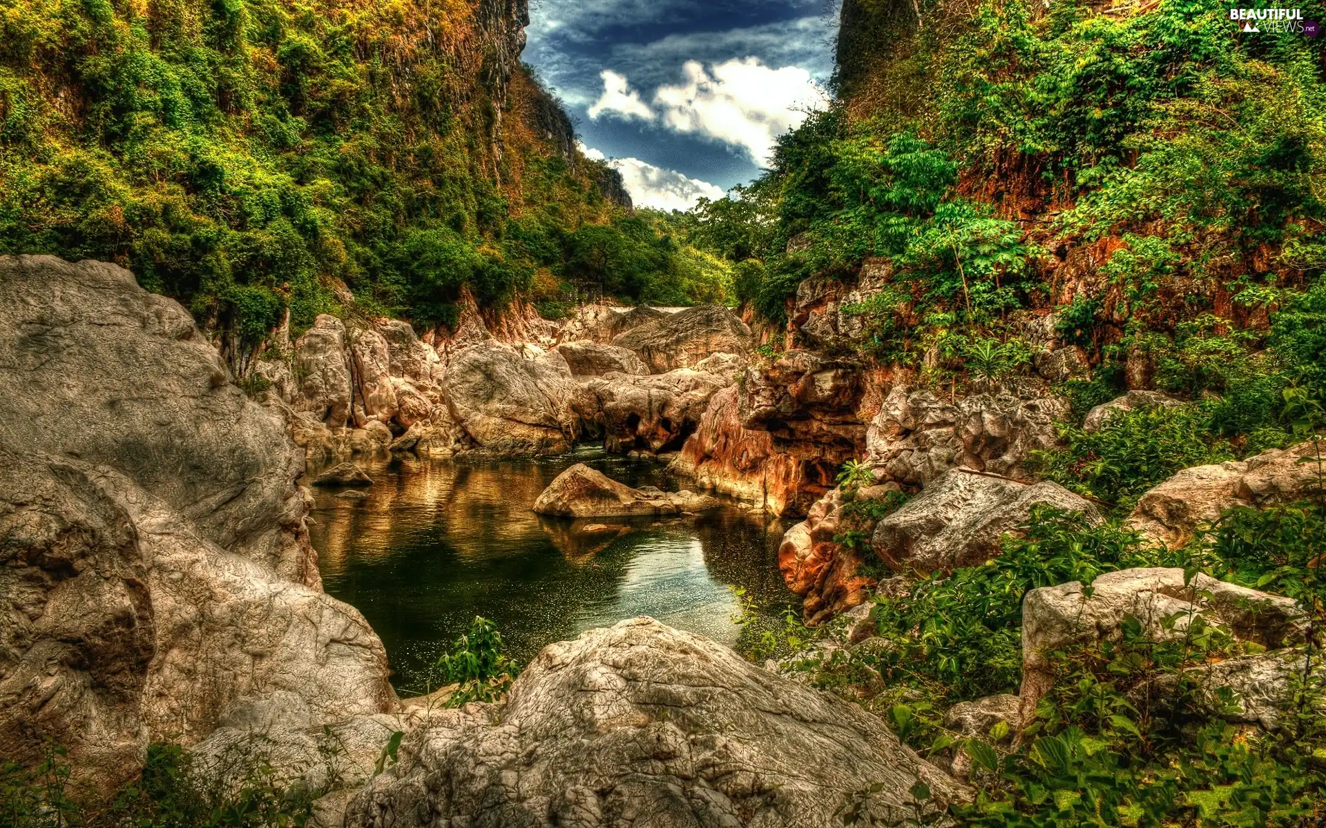 lake, Mountains, rocks