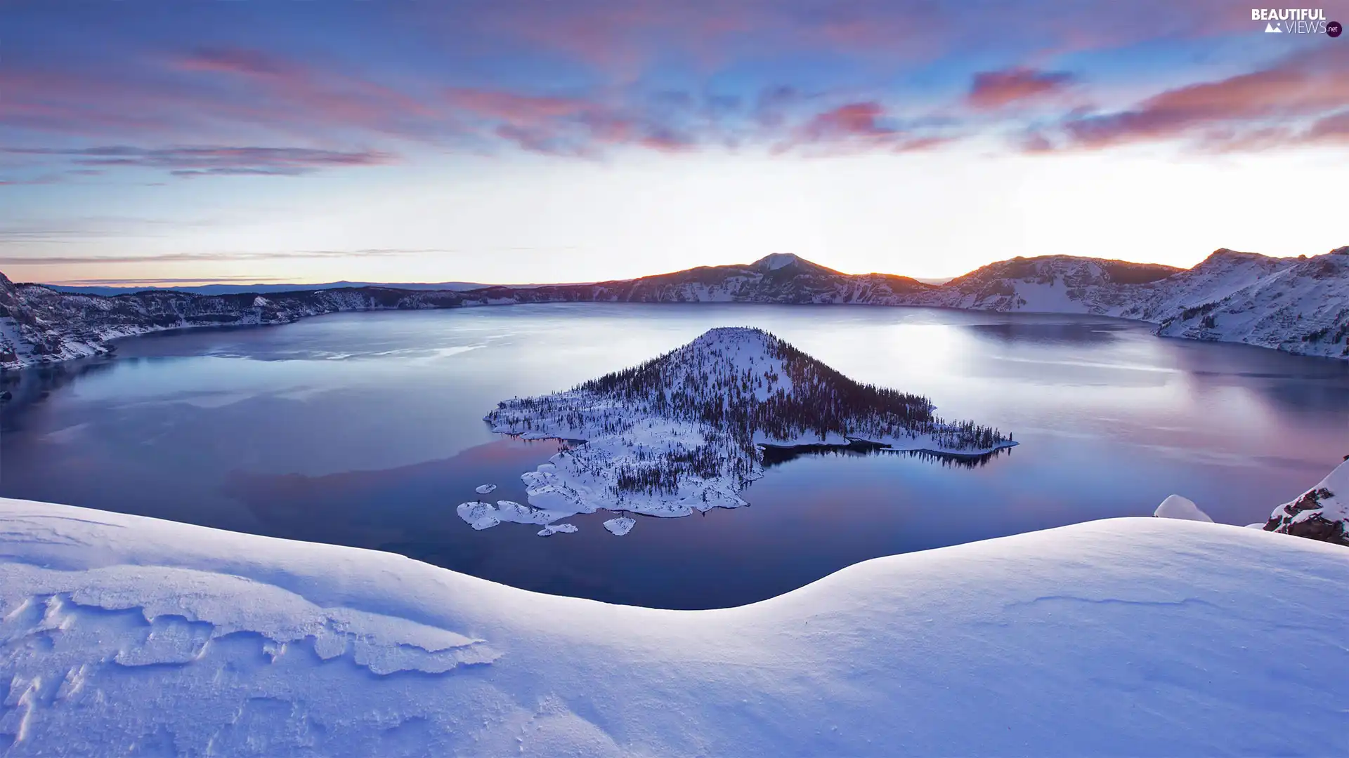 Crater Lake, The United States, winter, snow, Crater Lake National Park, State of Oregon