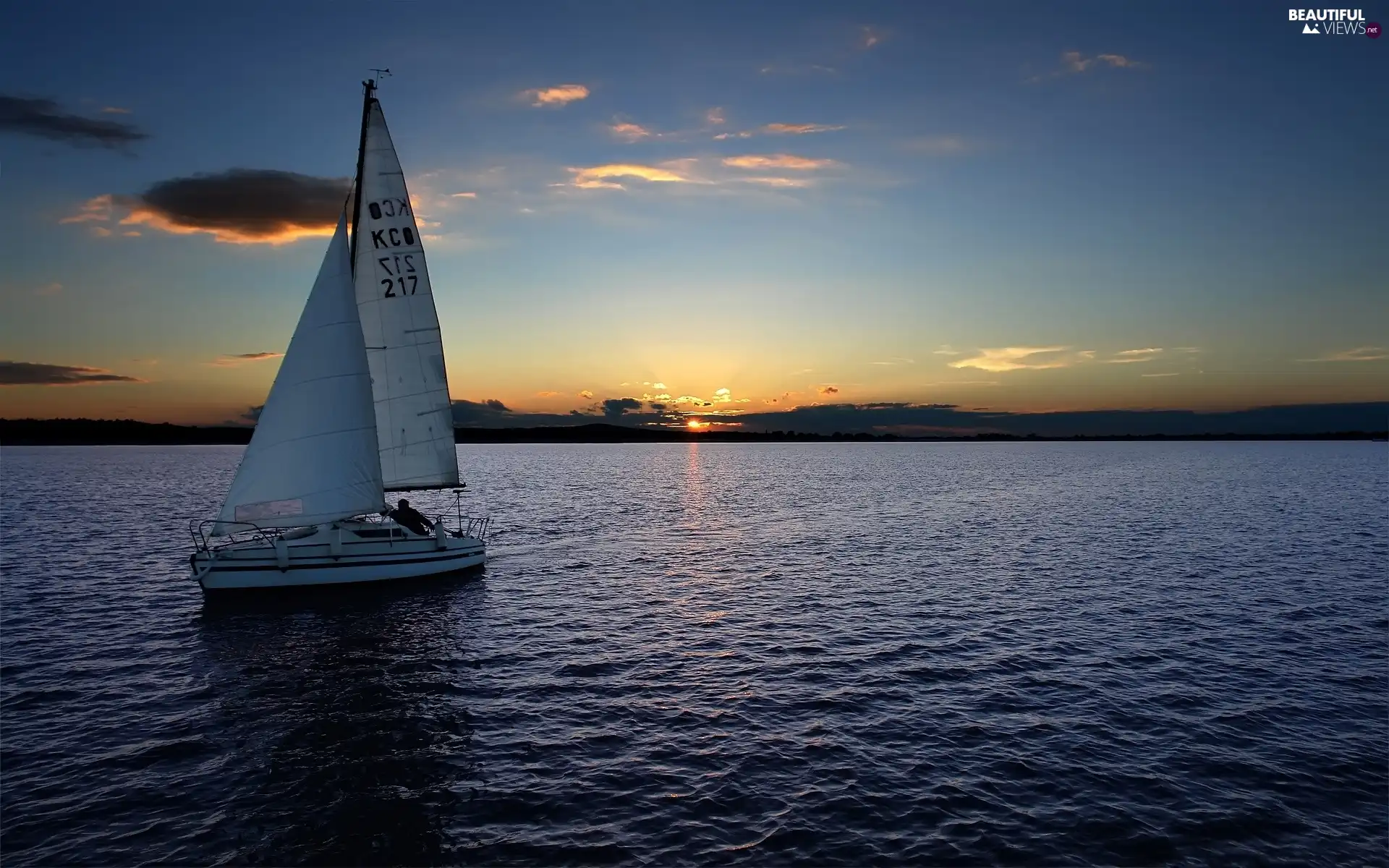 west, Yacht, lake, sun