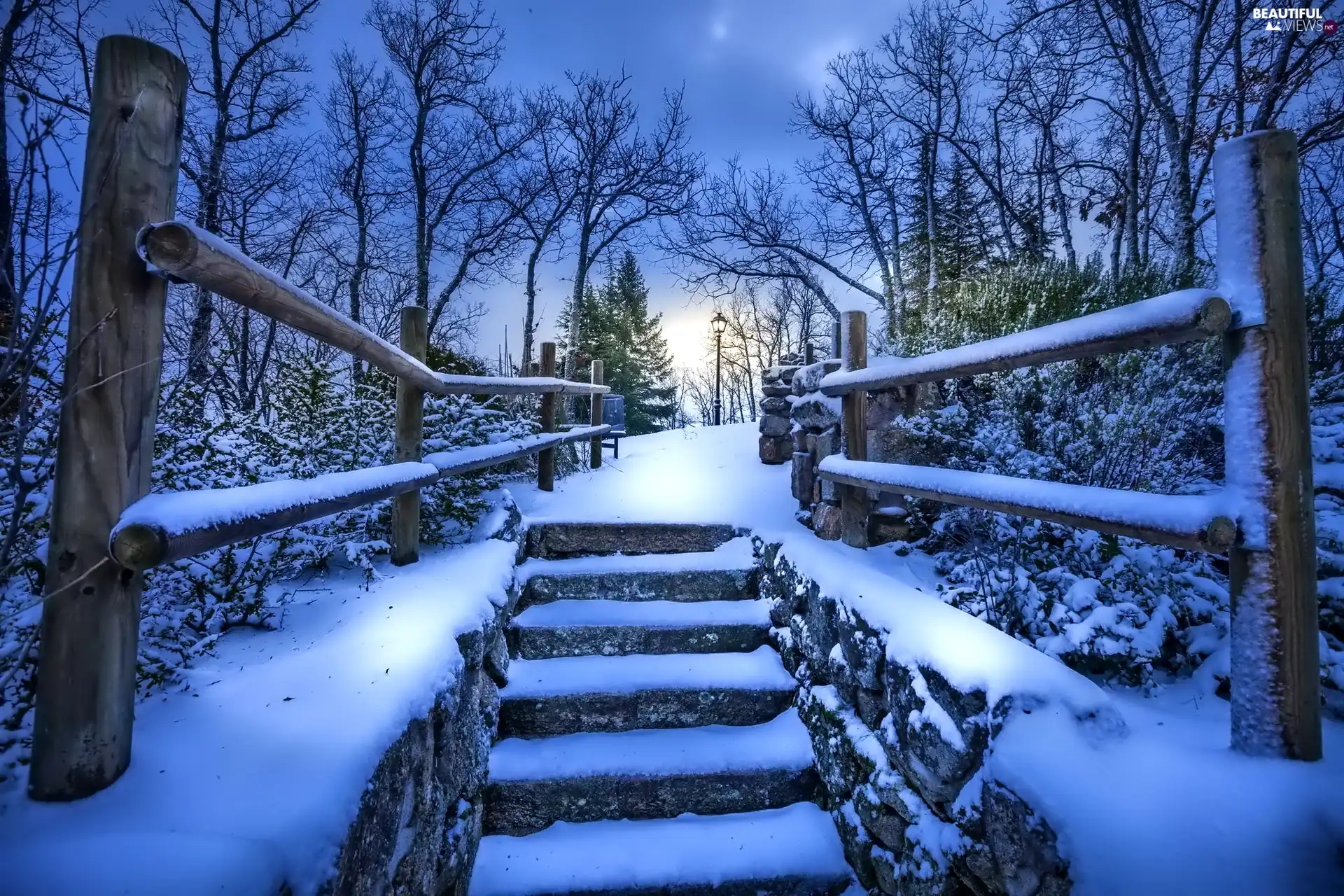 winter, Stairs, Lighthouse, Park