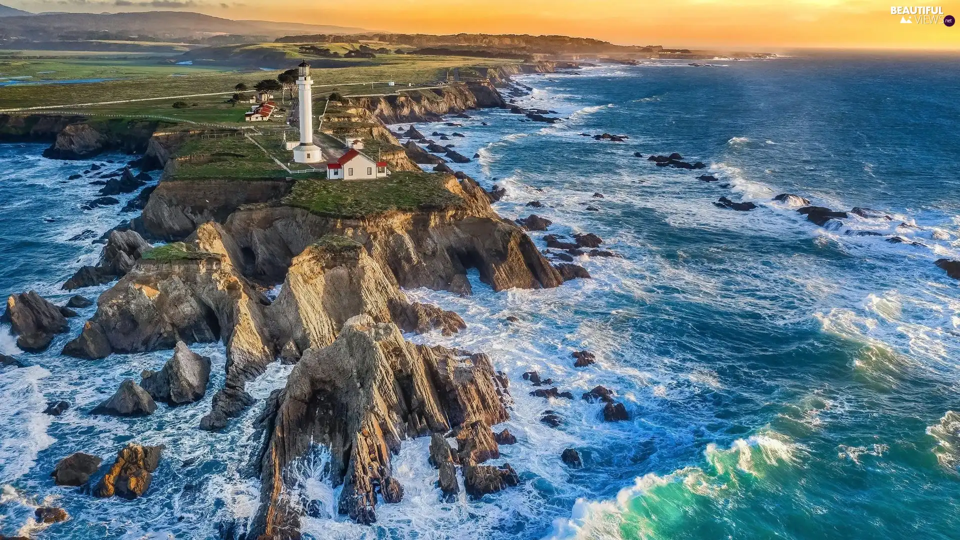 Coast, rocks, sea, Lighthouses