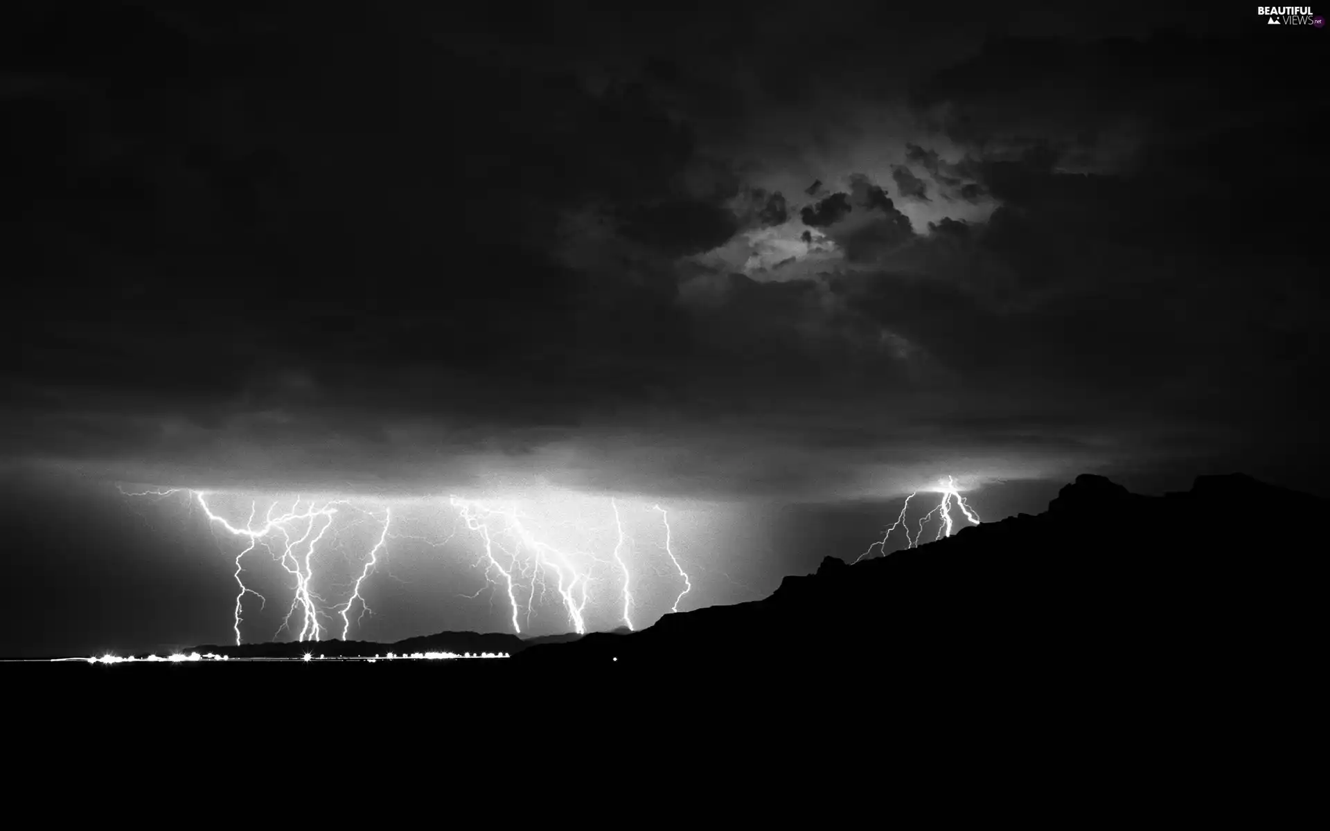 Lightning, Black, Sky