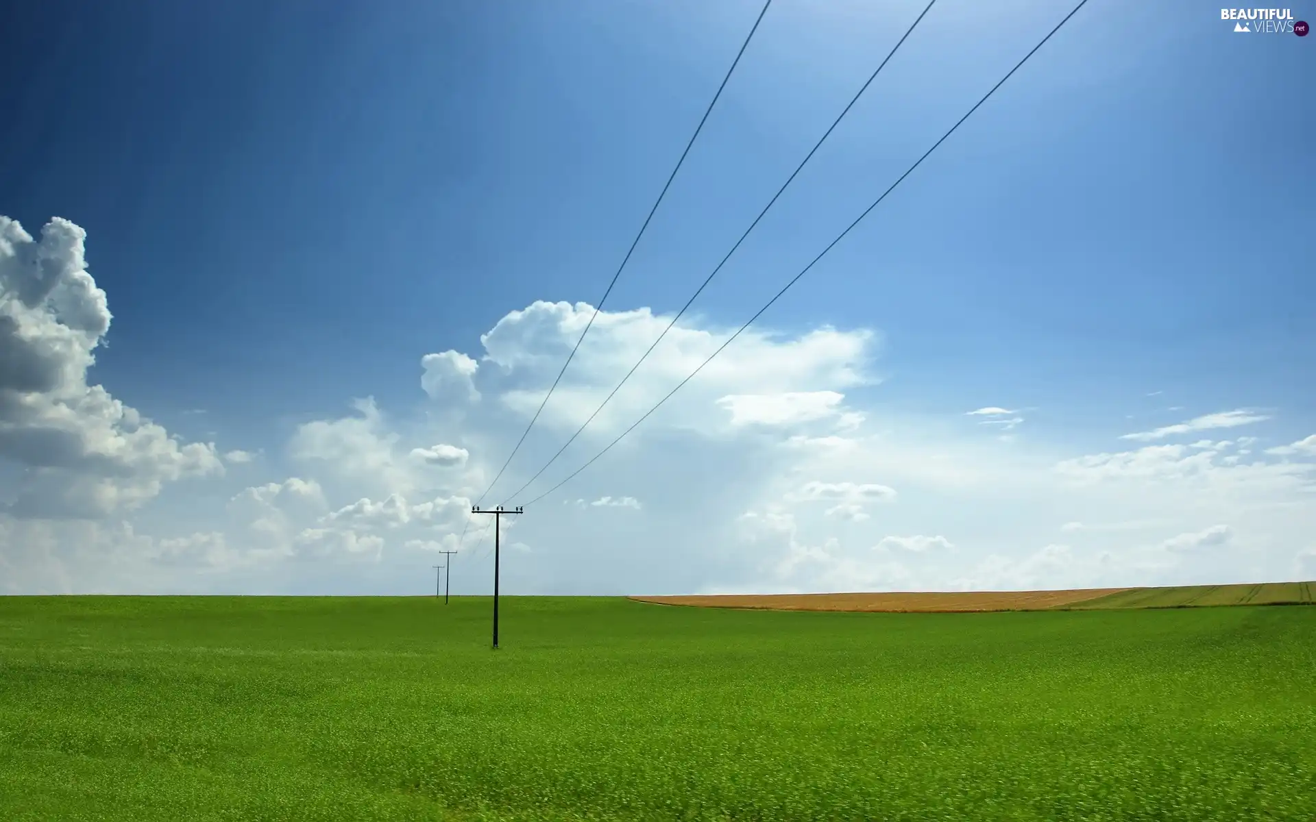 Sky, high, Line, energy, clouds, Meadow