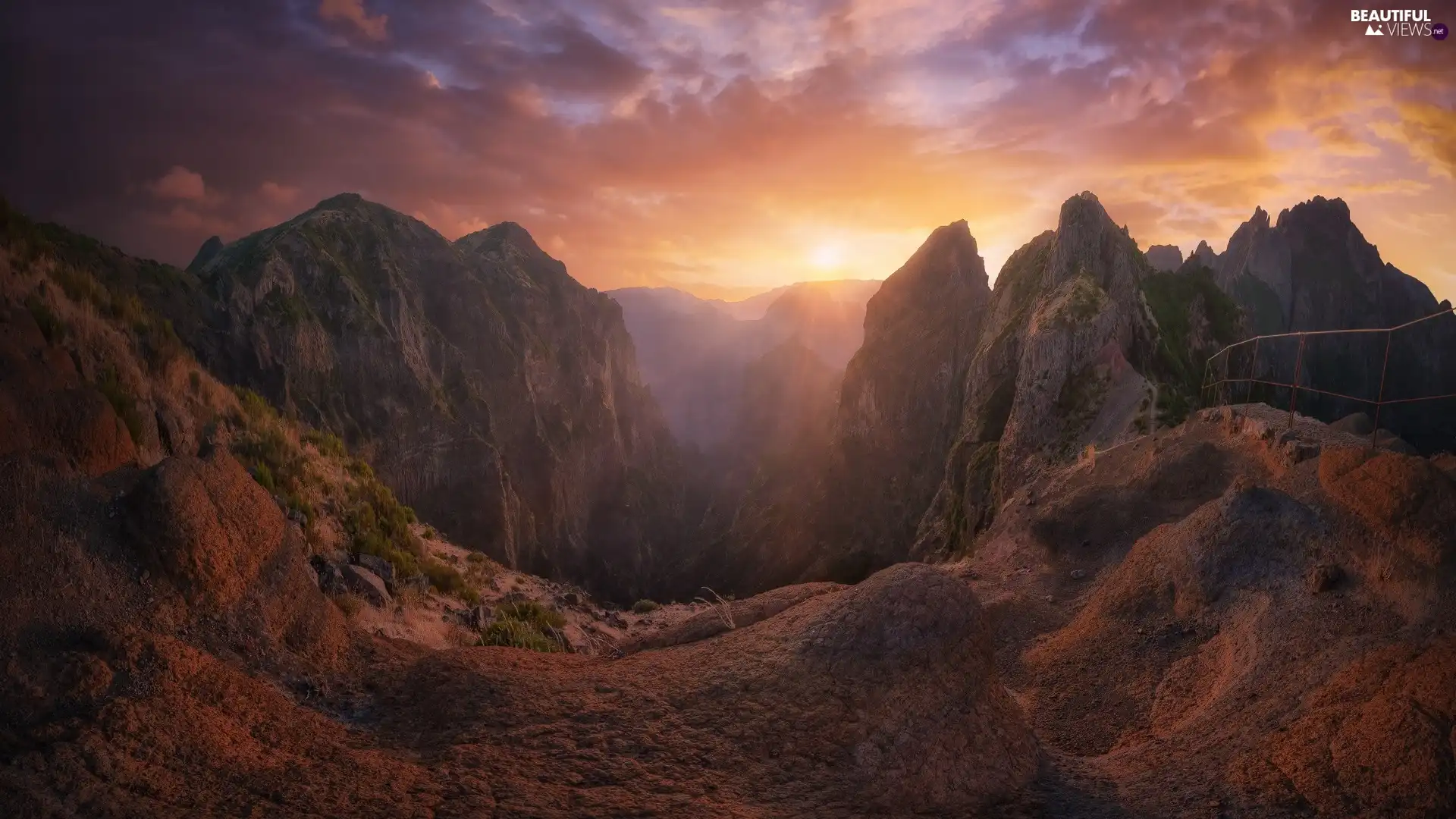 Great Sunsets, Mountains, madeira, Portugal, clouds, rocks