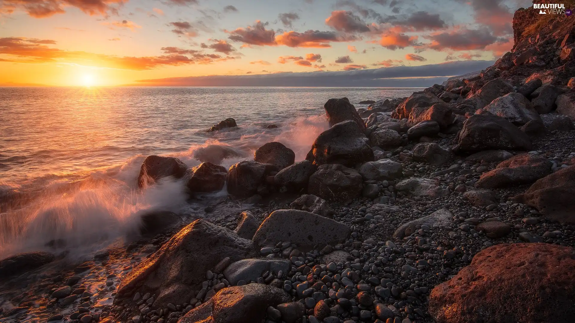 rocks, Great Sunsets, madeira, Portugal, Stones, sea