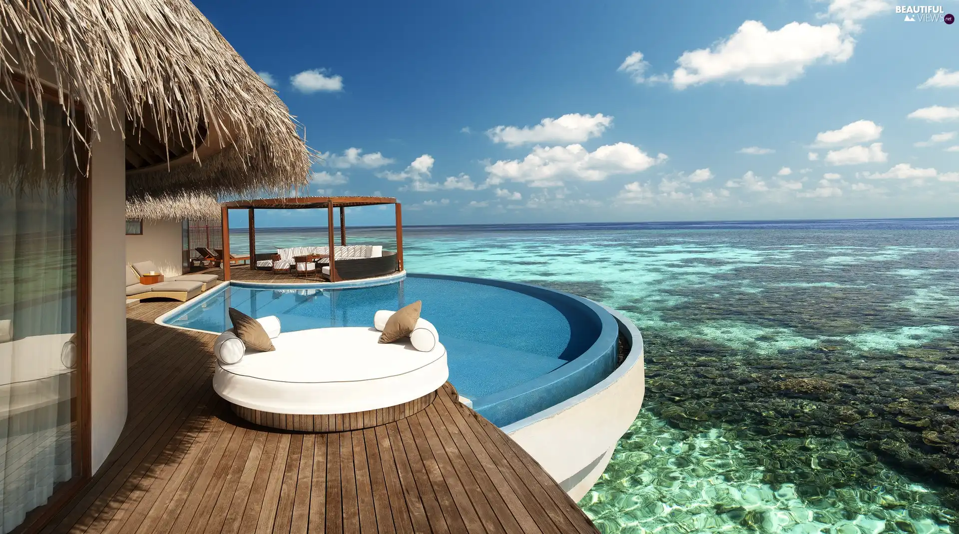 Hotel hall, sea, Maldives, Pool