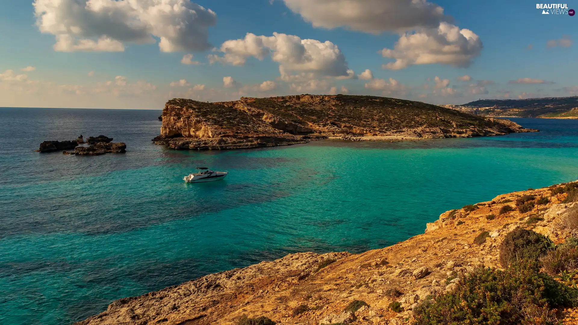 sea, Narrows, Yacht, Malta, rocks, Blue Lagoon