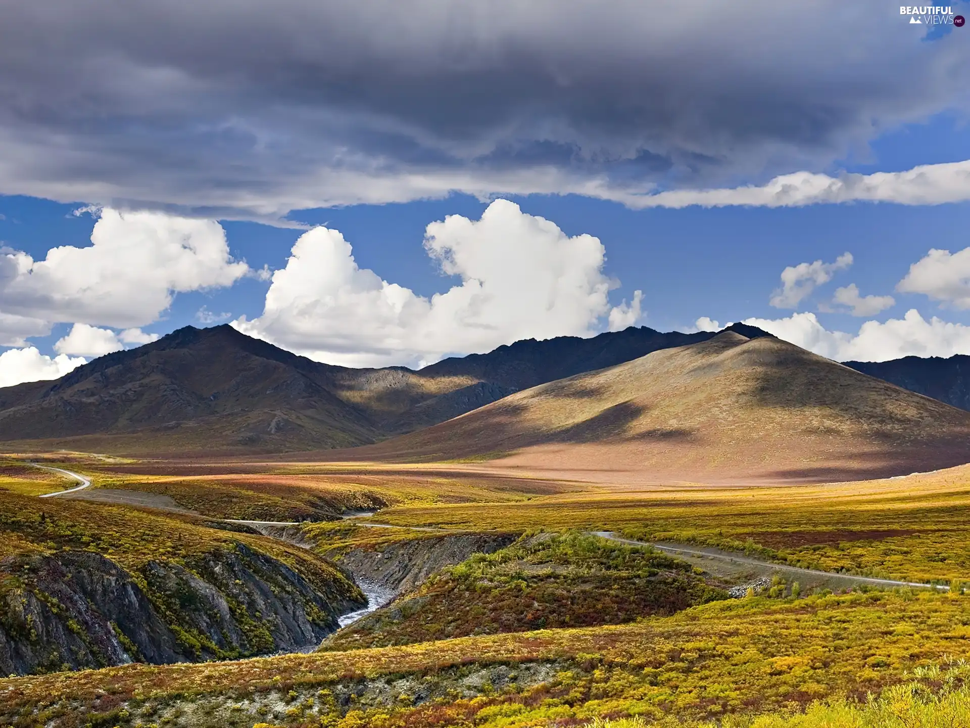 Meadow, grass, Mountains, Valley, clouds