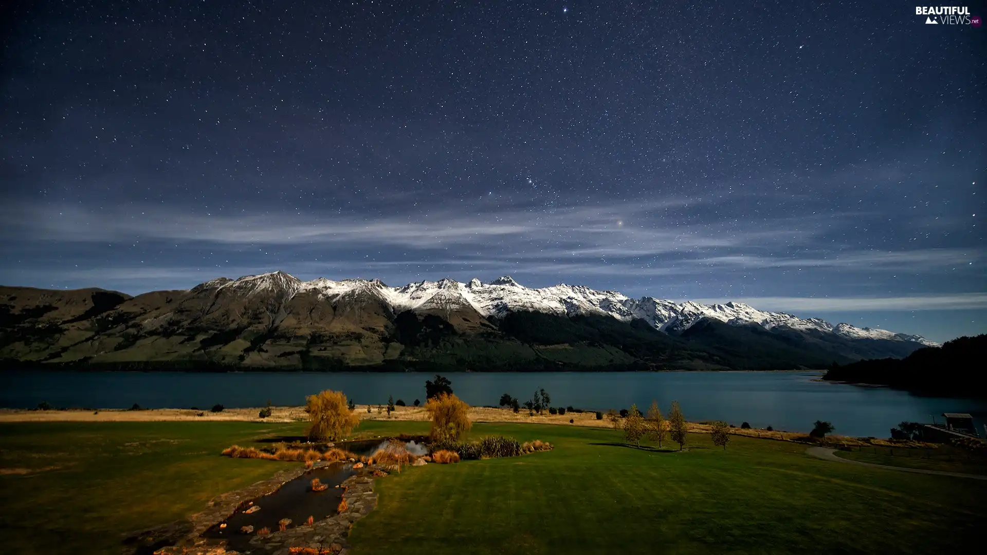 Meadow, Mountains, lake