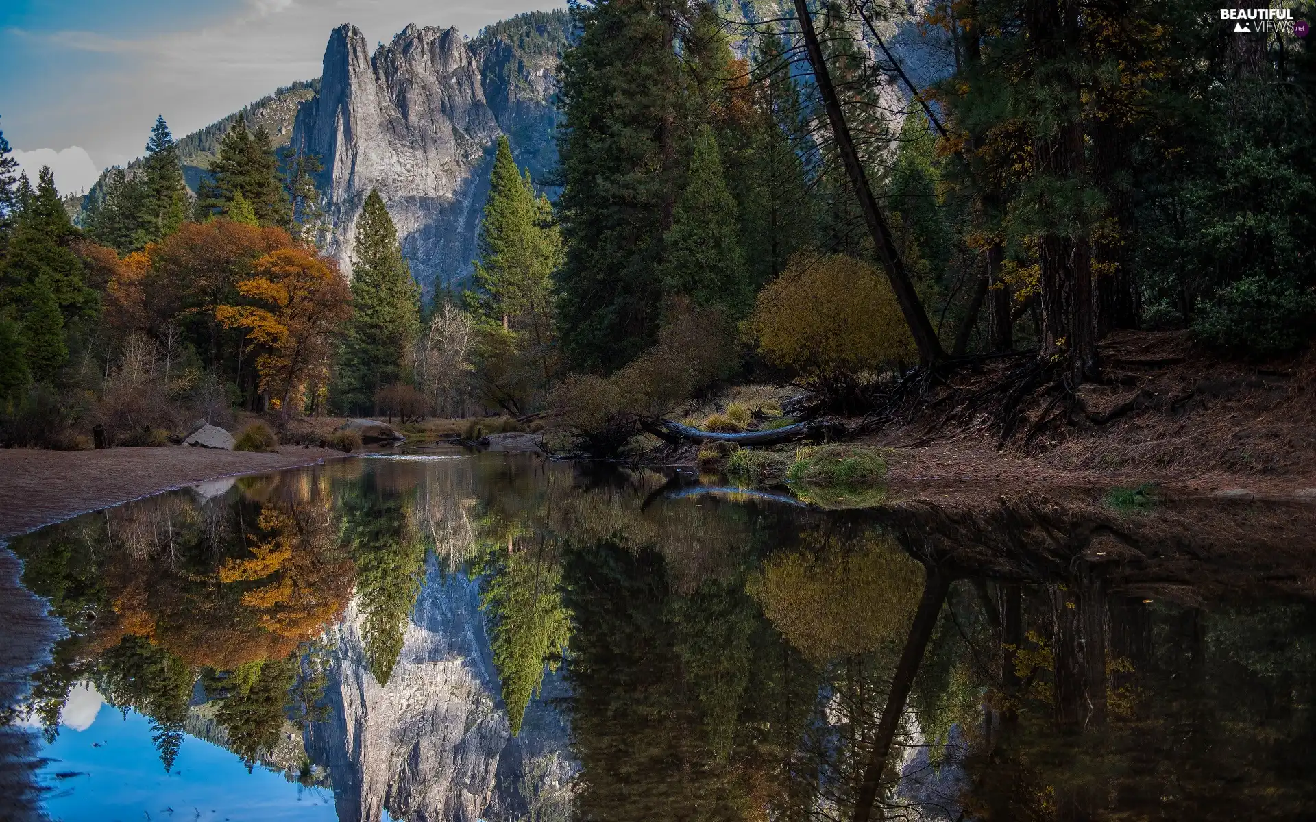 Yosemite National Park, Sierra Nevada Mountains, viewes, Merced River, trees, California, The United States, Stones