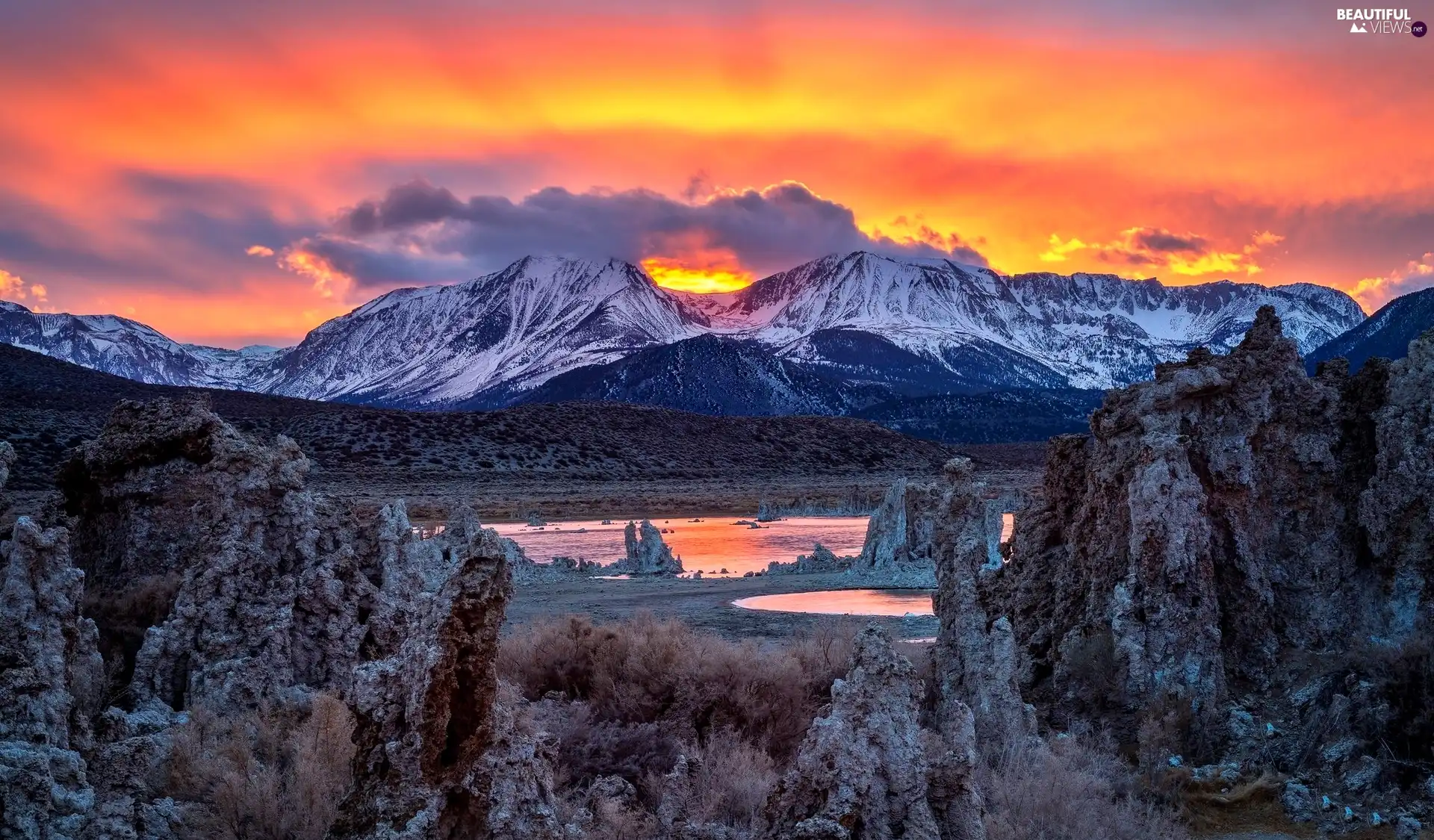 Mountains, Great Sunsets, State of California, Mono Lake, The United States