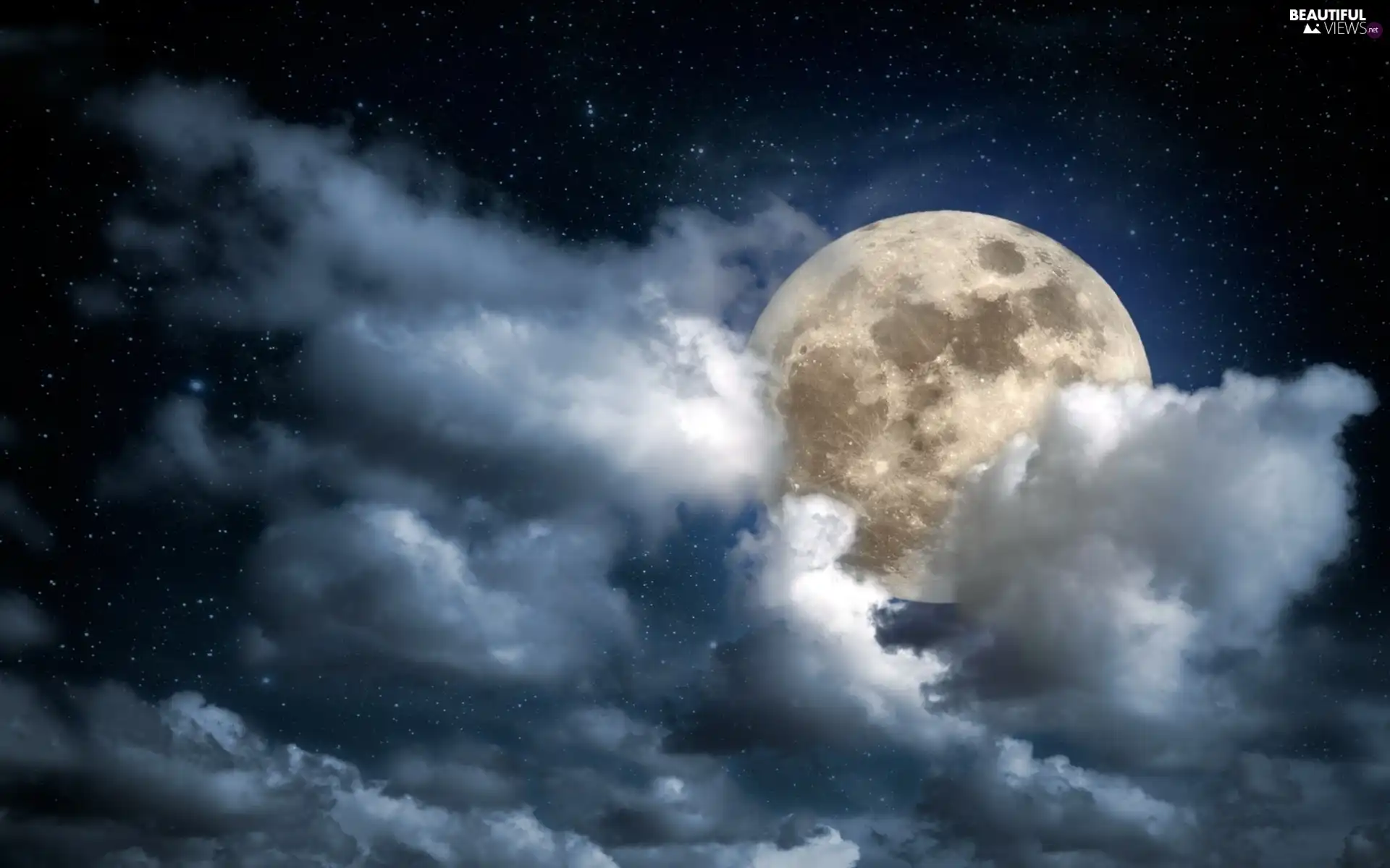 moon, Night, clouds