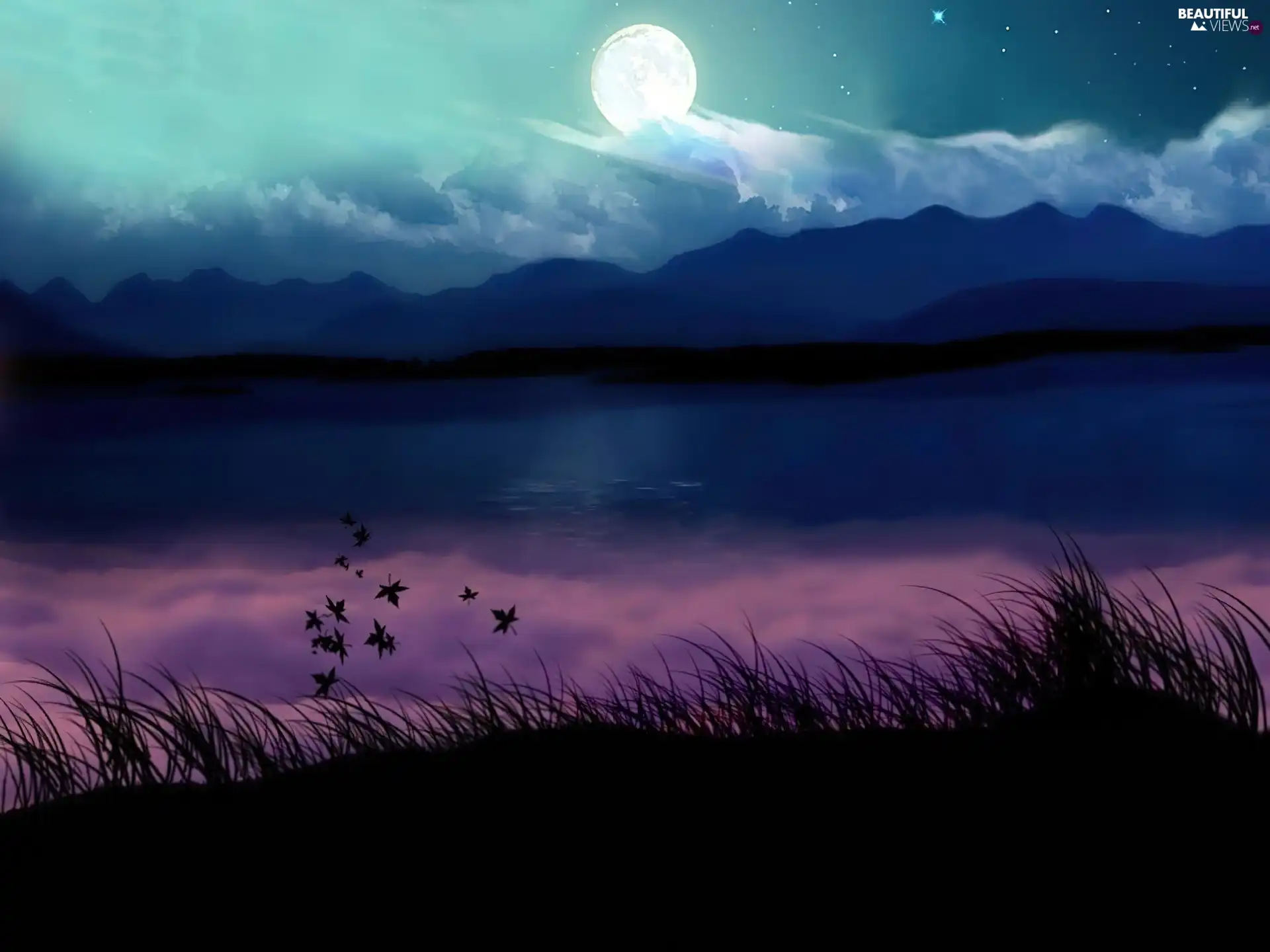 lake, moon