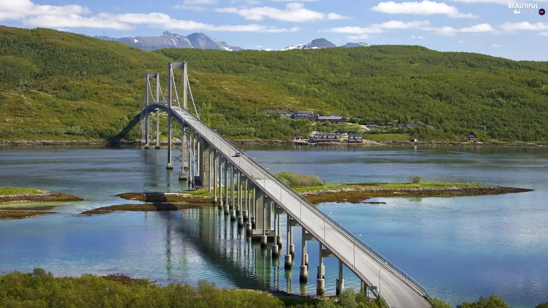 Mountains, River, bridge