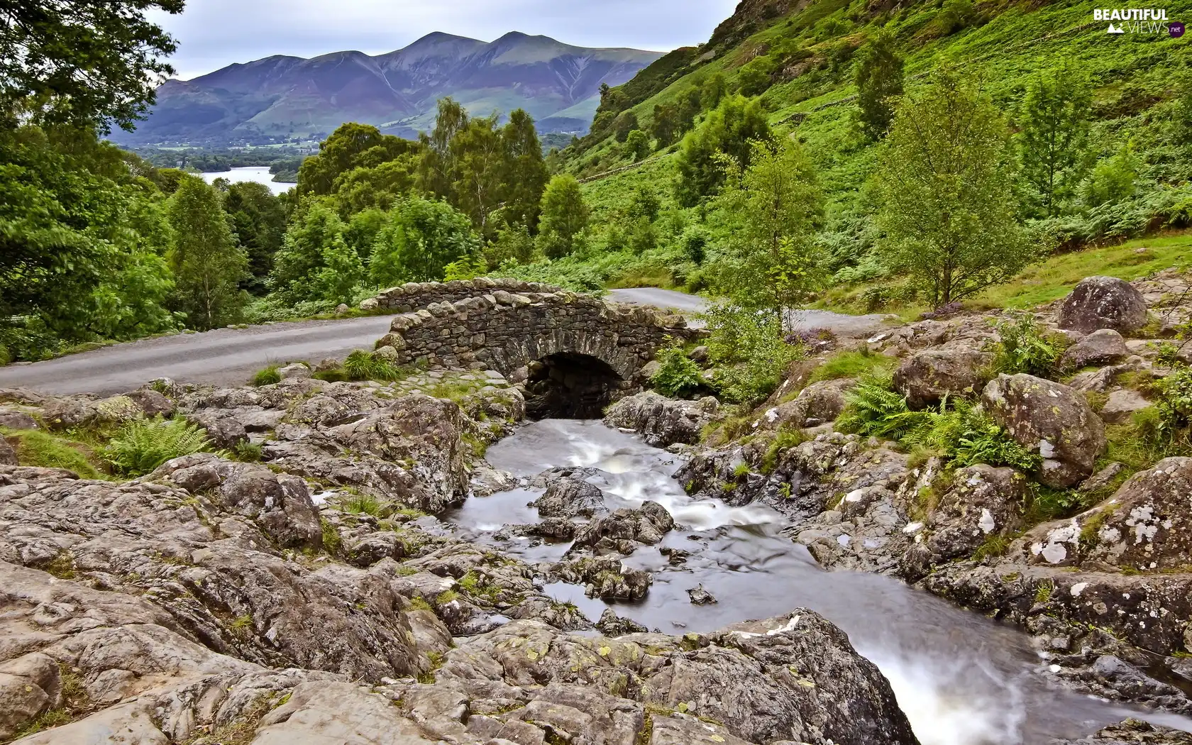 Mountains, River, bridge